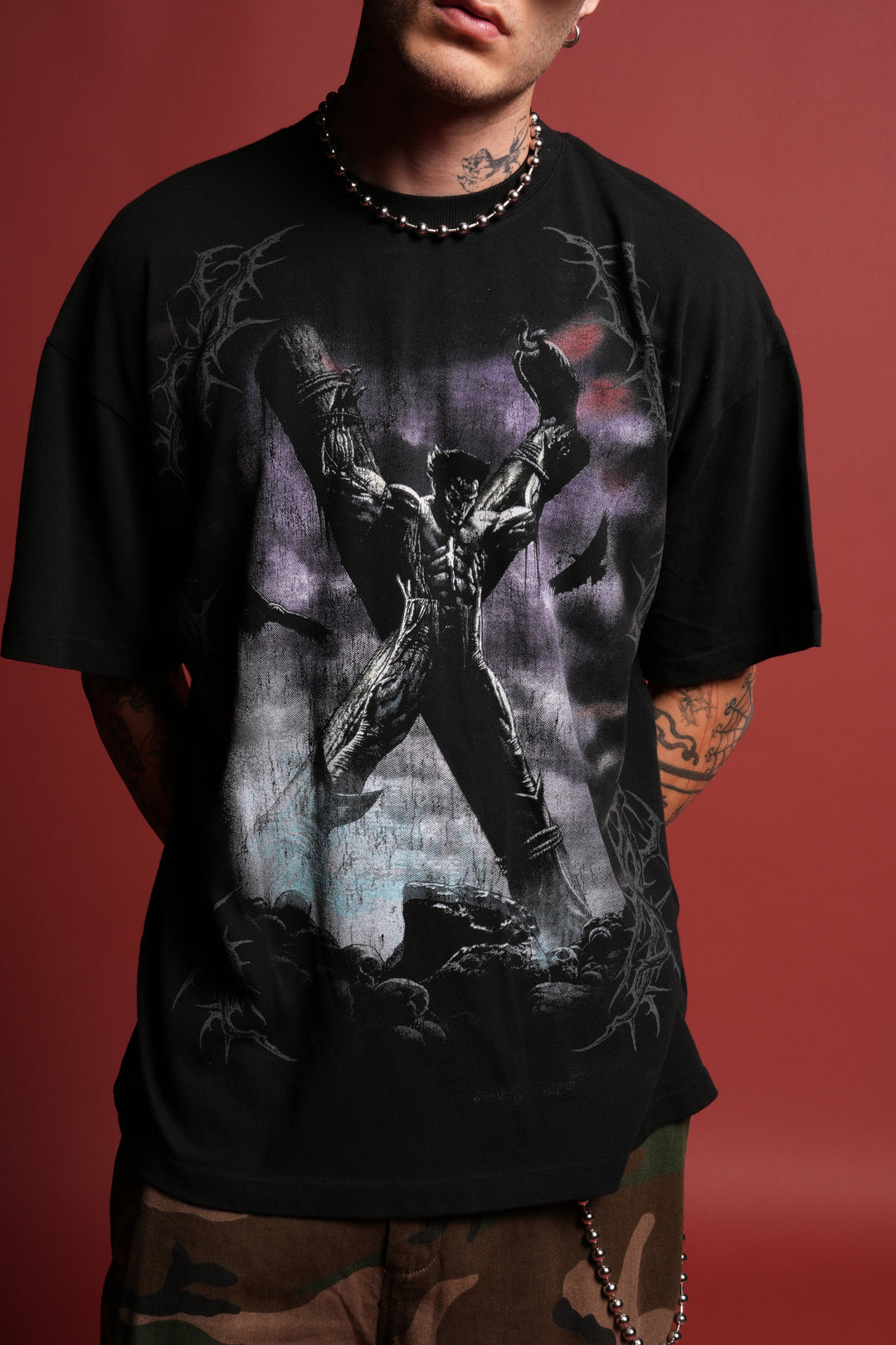 Wolverine Crucifix Premium Oversized Tee in Black
