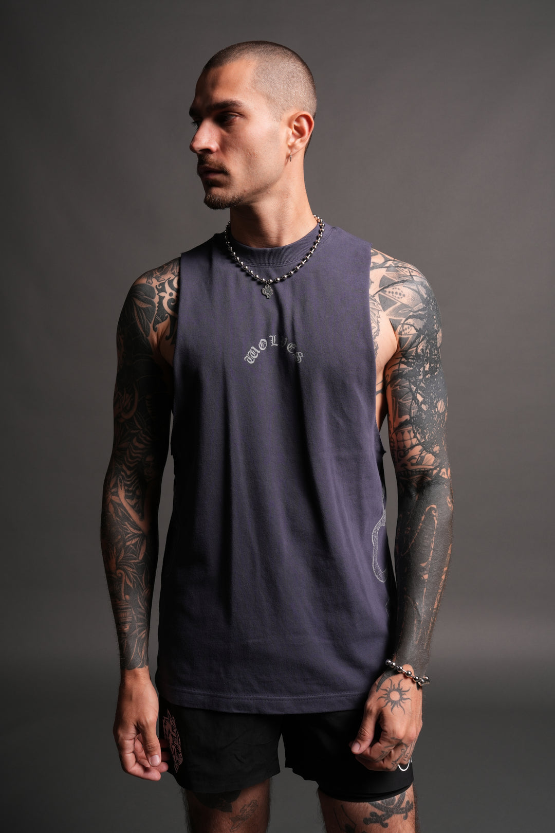 Wolves Never Back Down V2 Tommy Muscle Tee in Storm Blue