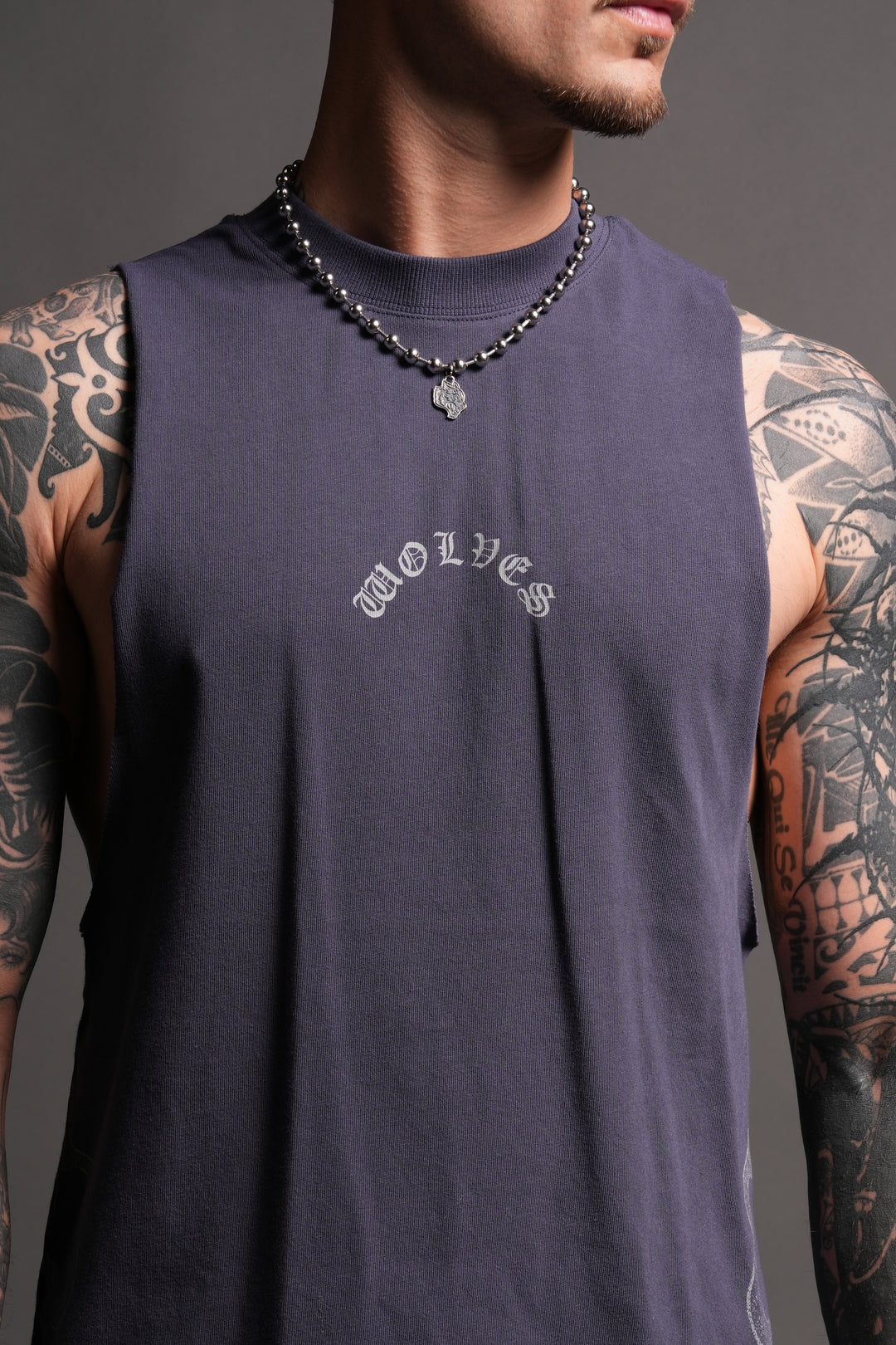 Wolves Never Back Down V2 Tommy Muscle Tee in Storm Blue