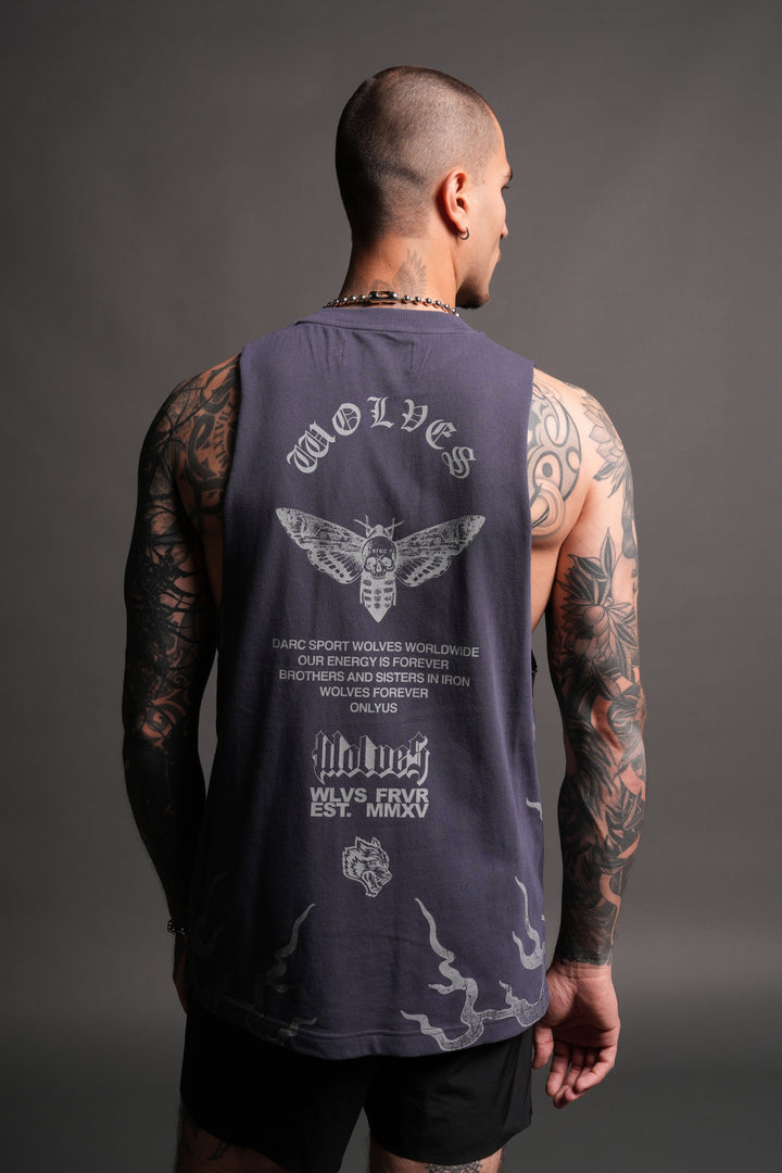 Wolves Never Back Down V2 Tommy Muscle Tee in Storm Blue