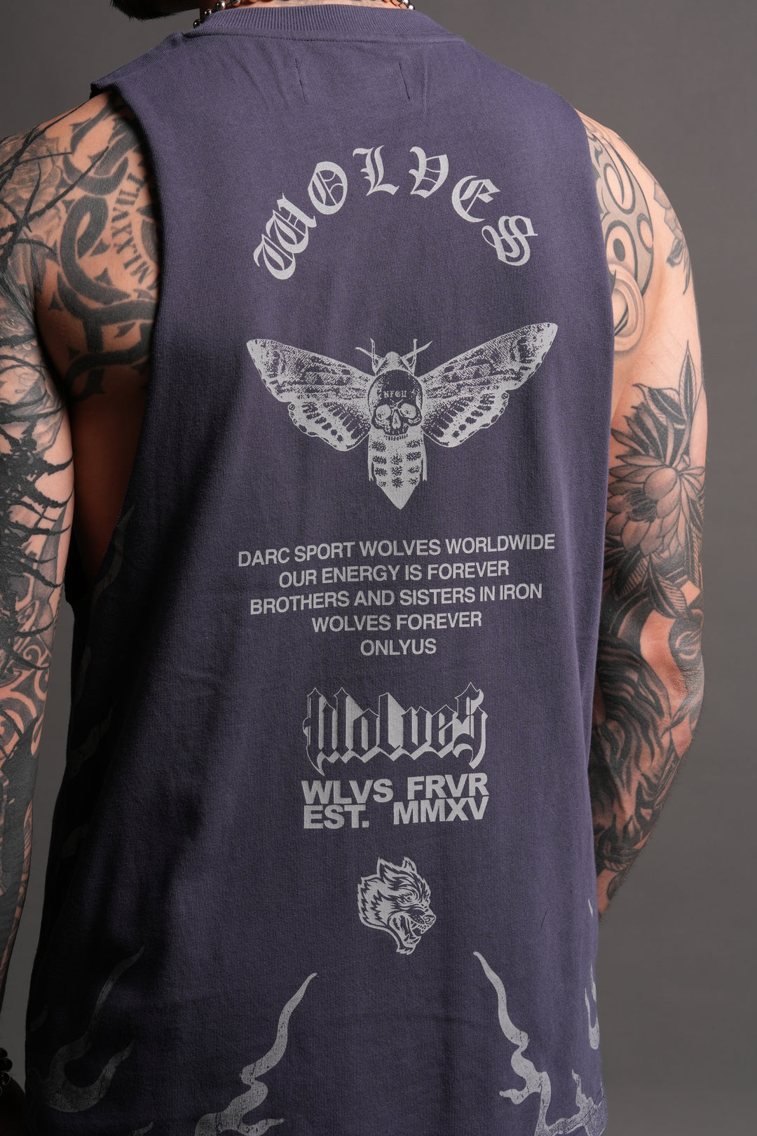 Wolves Never Back Down V2 Tommy Muscle Tee in Storm Blue