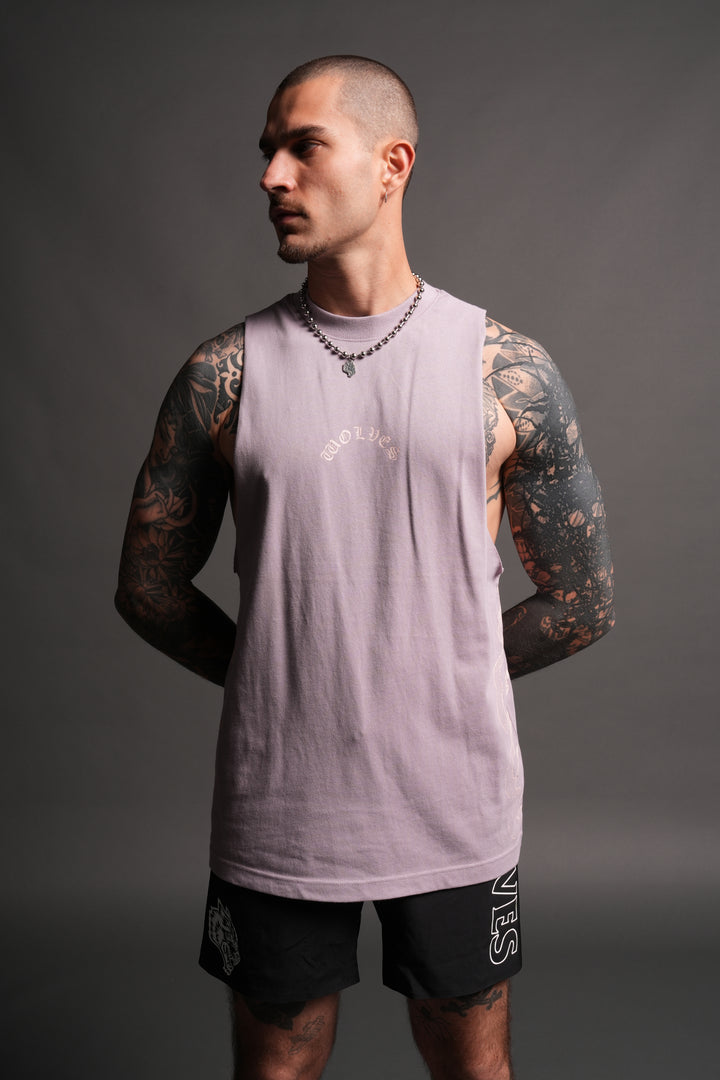 Wolves Never Back Down V2 Tommy Muscle Tee in Purple Smoke