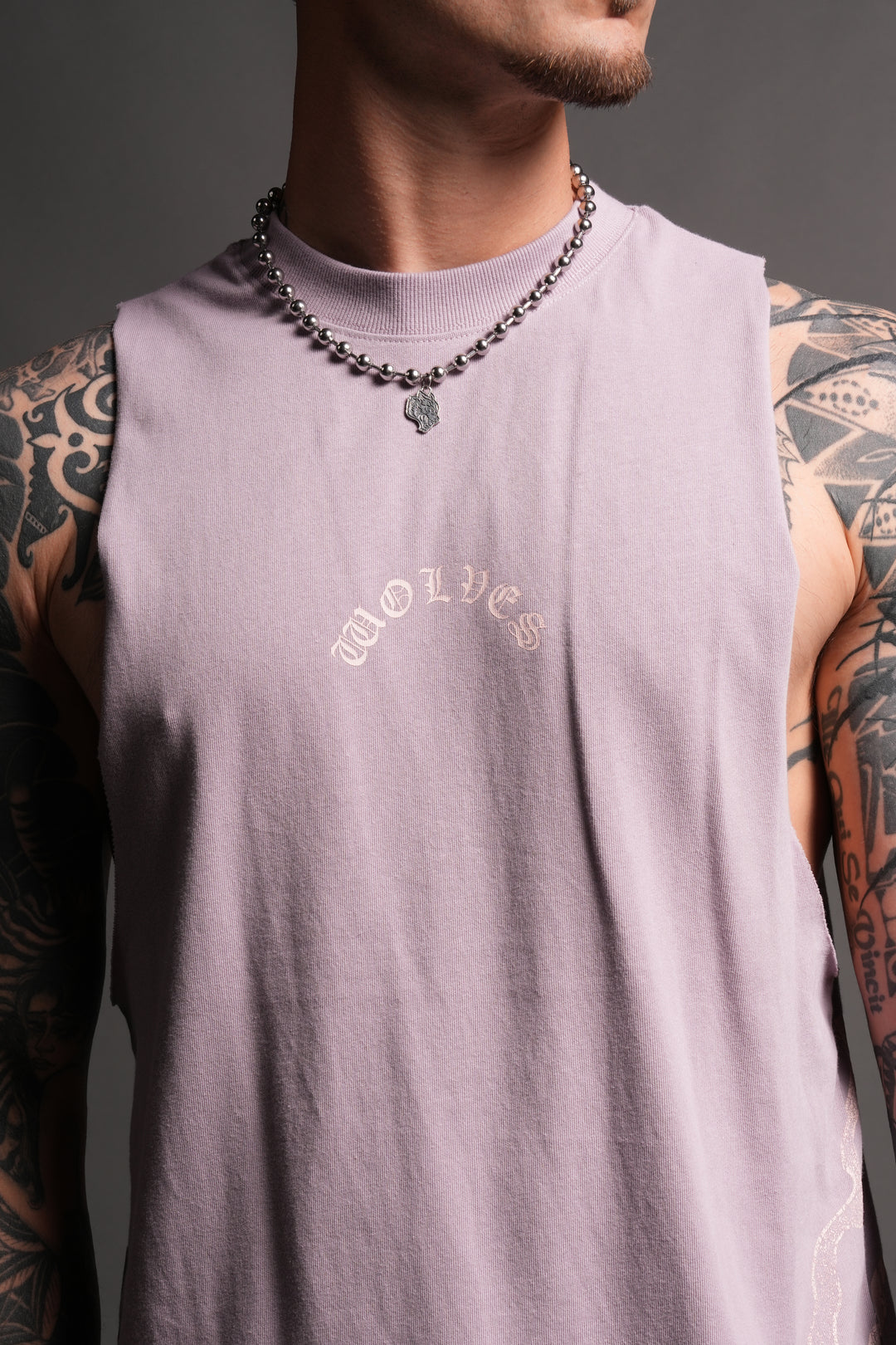 Wolves Never Back Down V2 Tommy Muscle Tee in Purple Smoke
