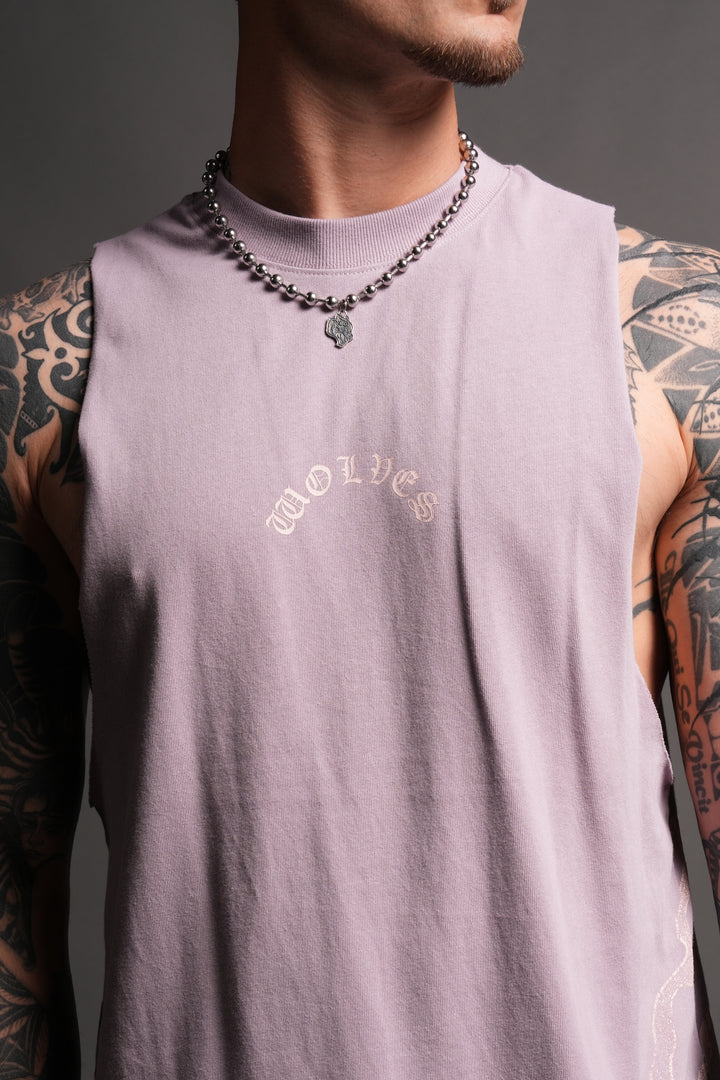Wolves Never Back Down V2 Tommy Muscle Tee in Purple Smoke
