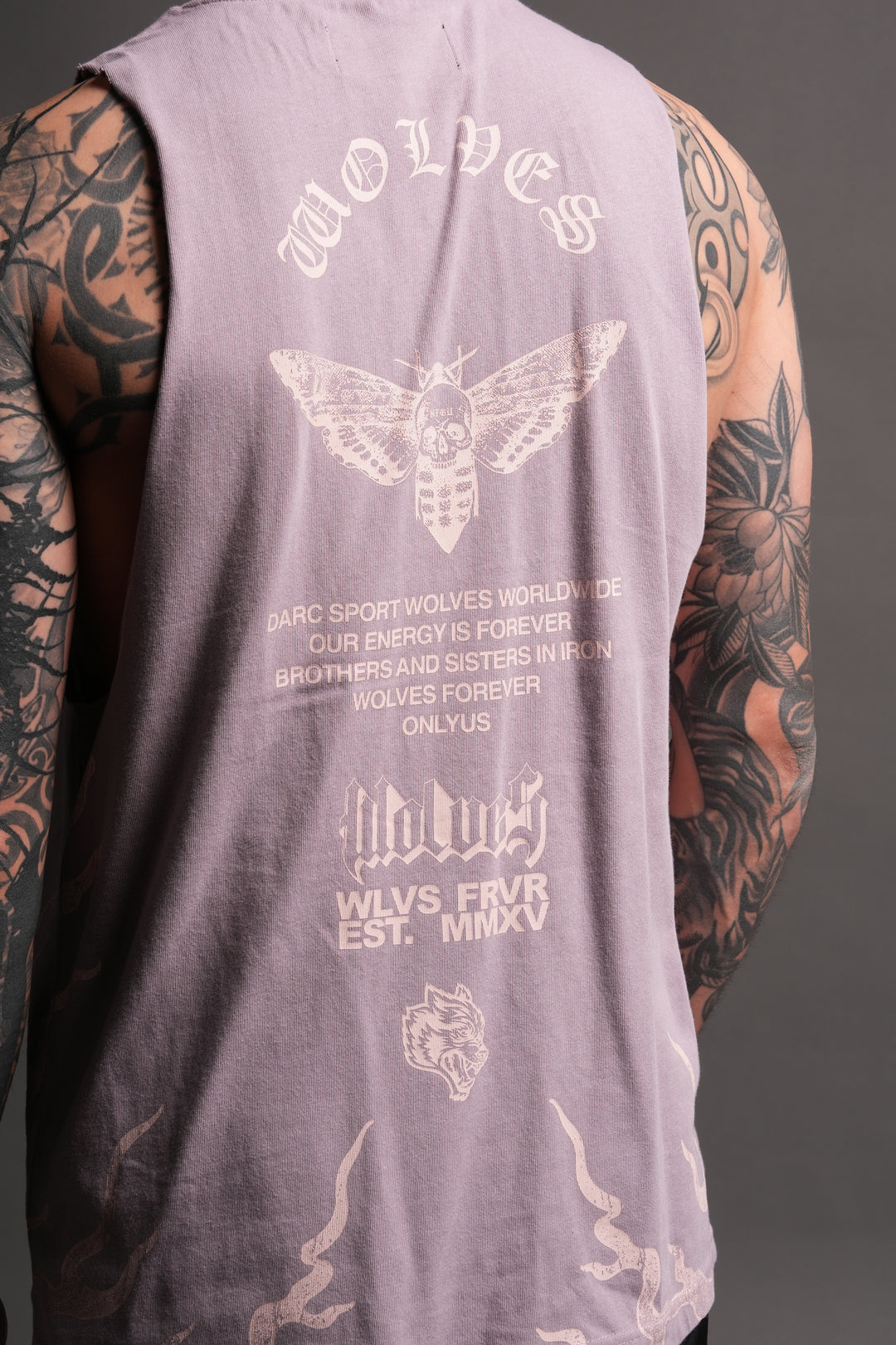 Wolves Never Back Down V2 Tommy Muscle Tee in Purple Smoke