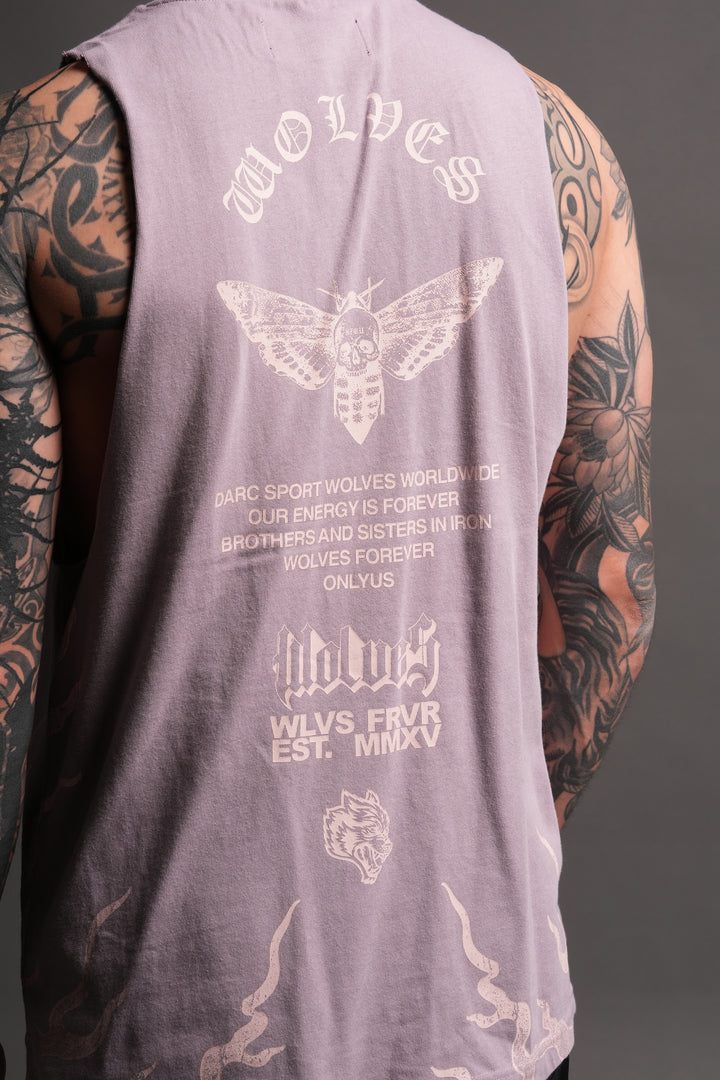 Wolves Never Back Down V2 Tommy Muscle Tee in Purple Smoke