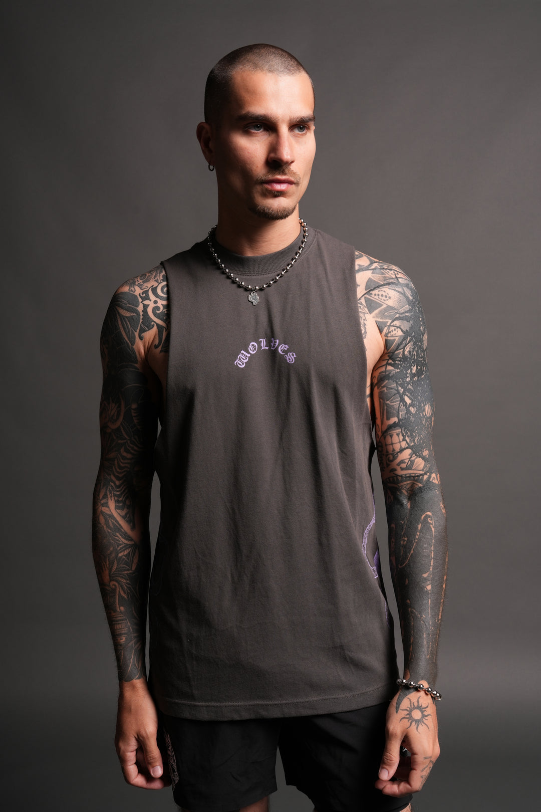 Wolves Never Back Down V2 Tommy Muscle Tee in Wolf Gray