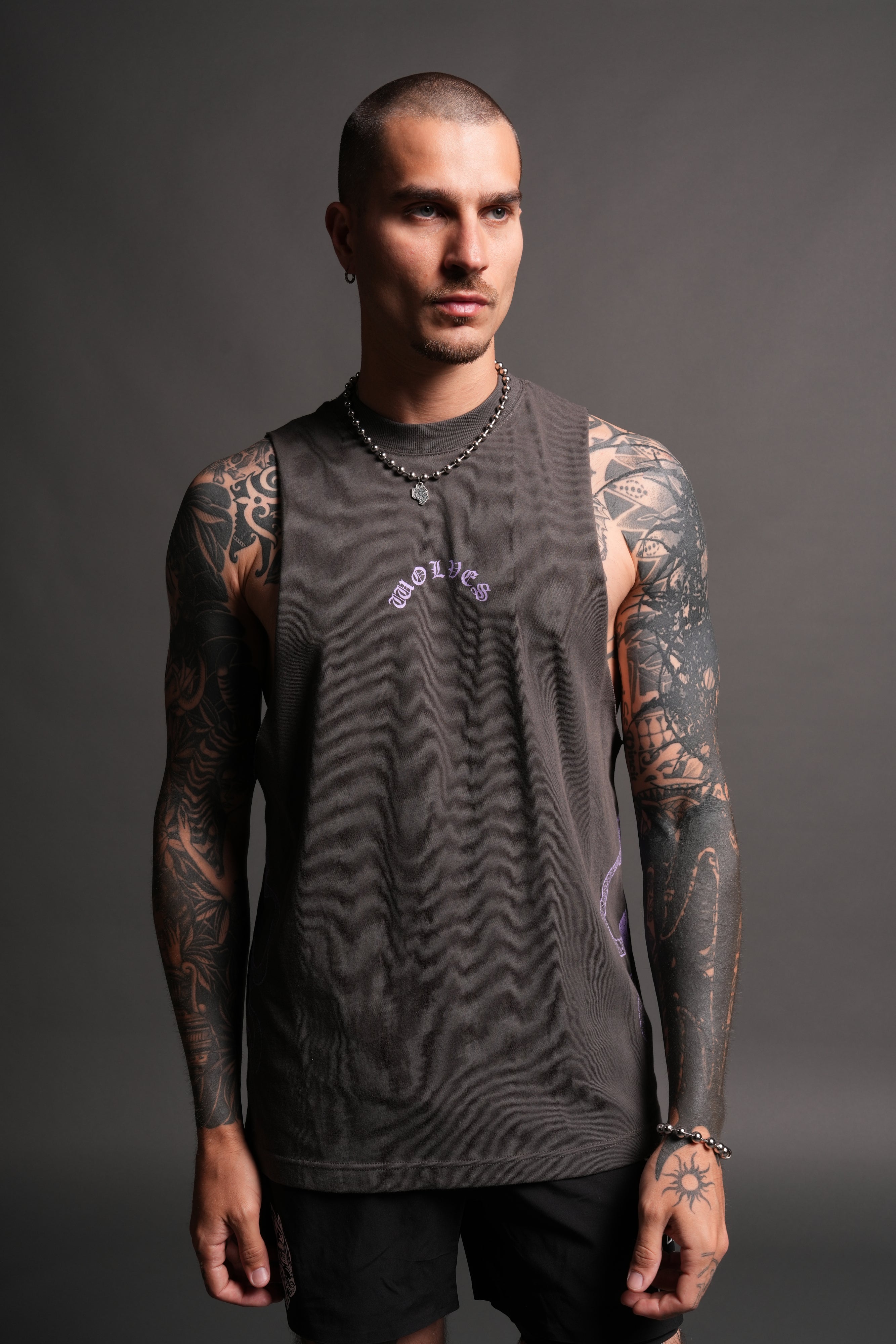 Wolves Never Back Down V2 Tommy Muscle Tee in Wolf Gray