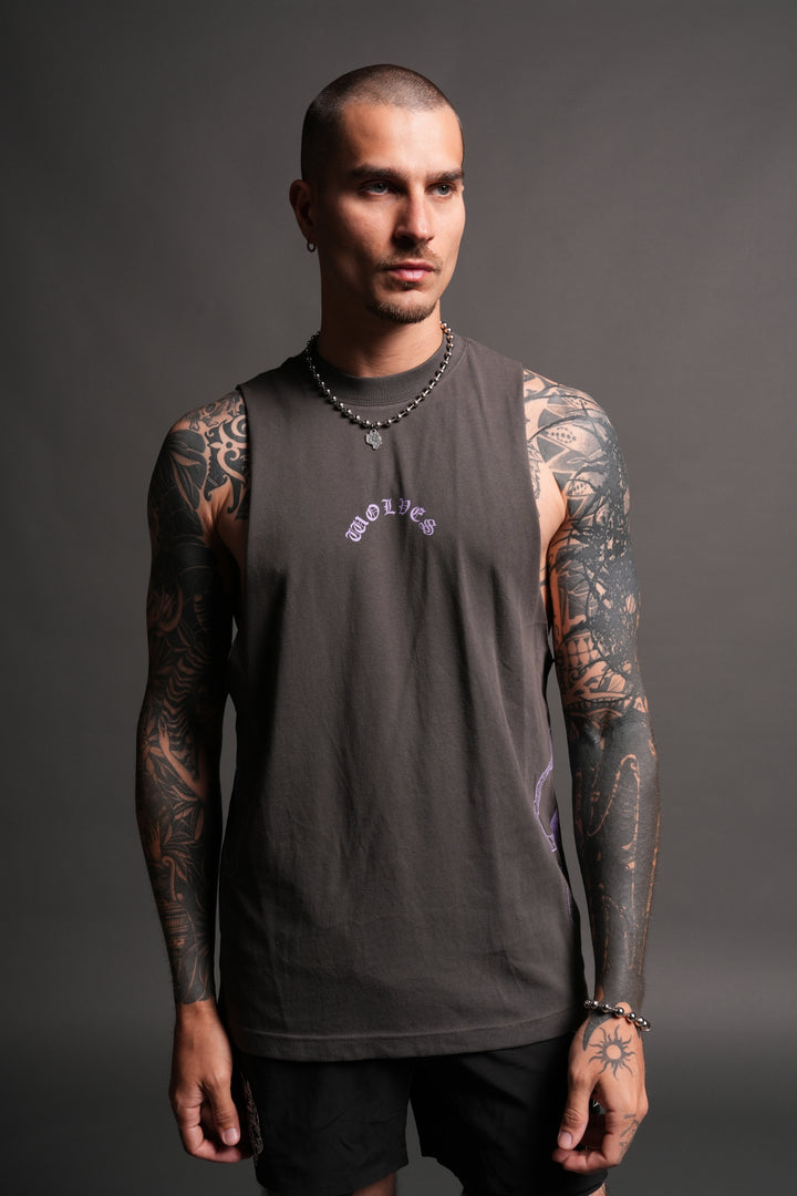 Wolves Never Back Down V2 Tommy Muscle Tee in Wolf Gray
