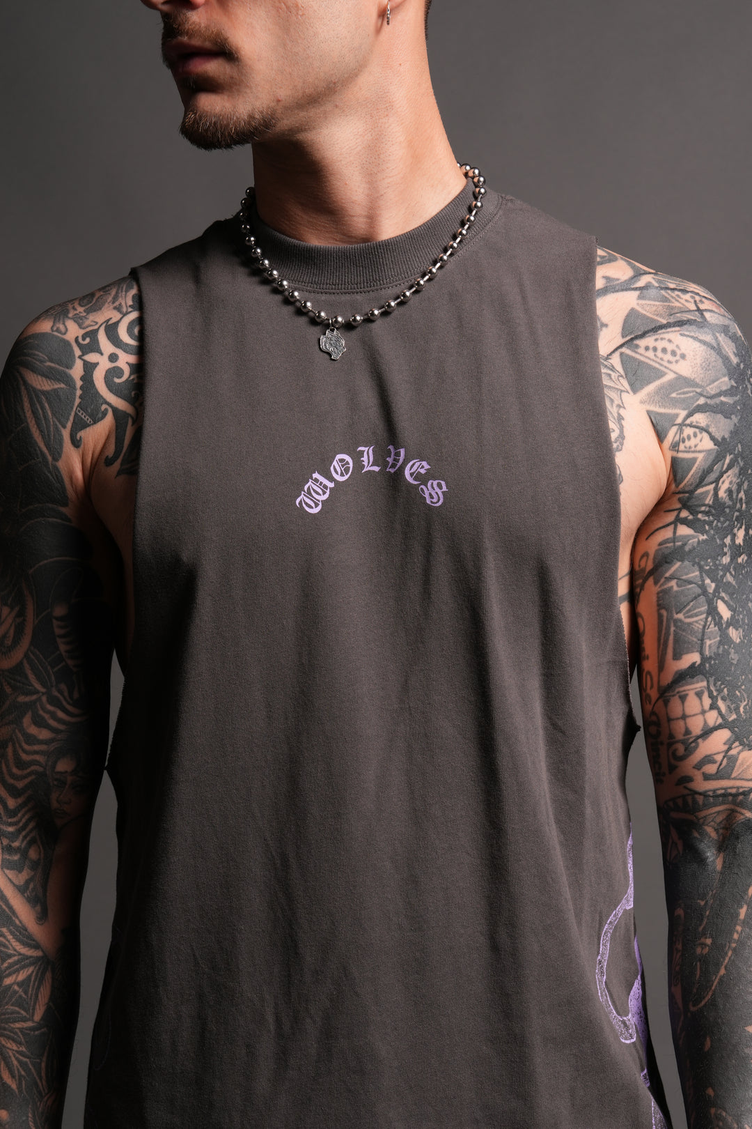 Wolves Never Back Down V2 Tommy Muscle Tee in Wolf Gray