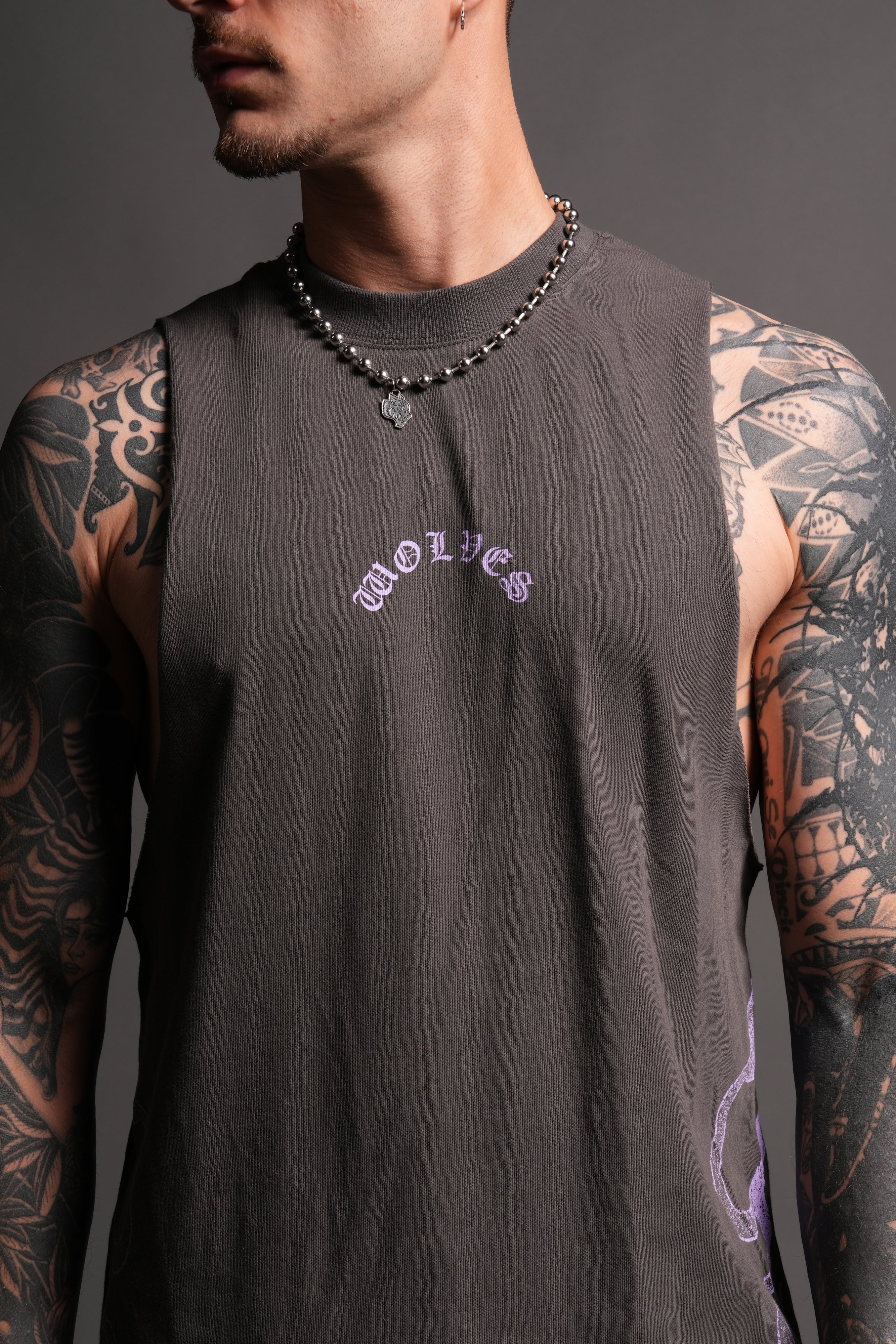 Wolves Never Back Down V2 Tommy Muscle Tee in Wolf Gray