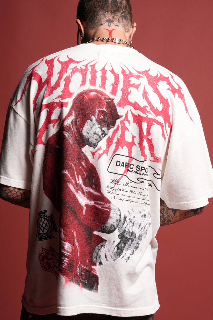 Dark Vigilante 1 Of 500 Premium Oversized Tee in Cream