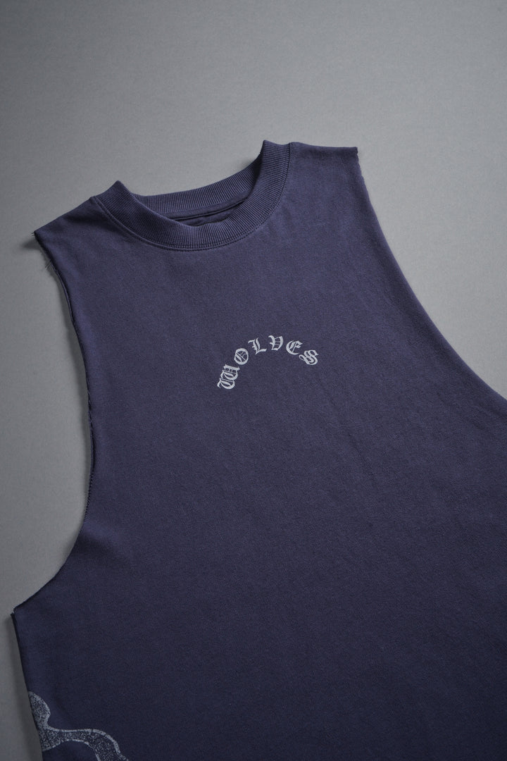 Wolves Never Back Down V2 Tommy Muscle Tee in Storm Blue