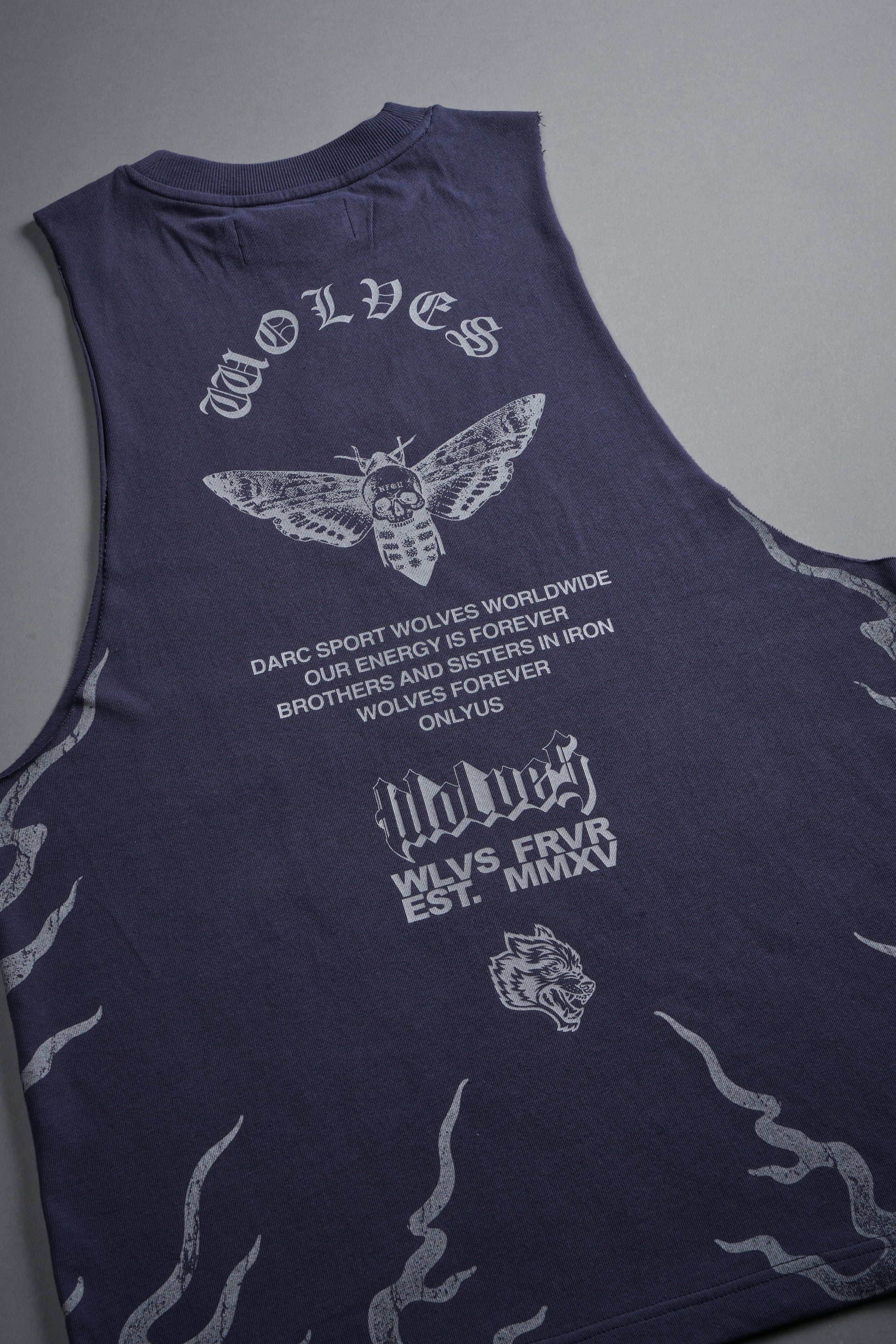Wolves Never Back Down V2 Tommy Muscle Tee in Storm Blue