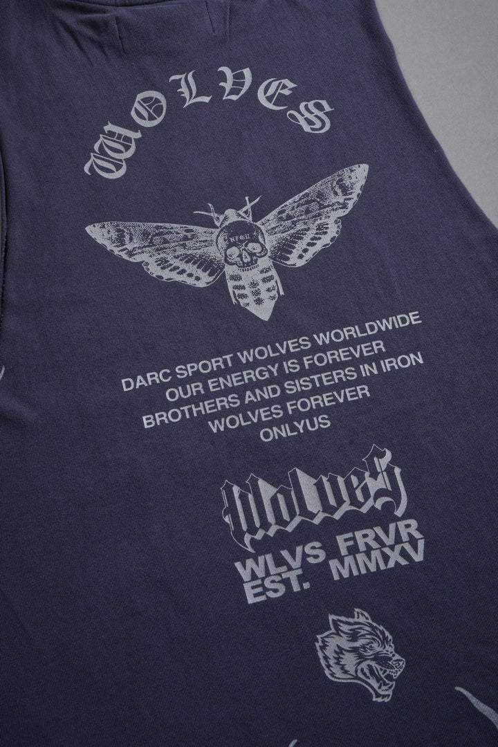 Wolves Never Back Down V2 Tommy Muscle Tee in Storm Blue