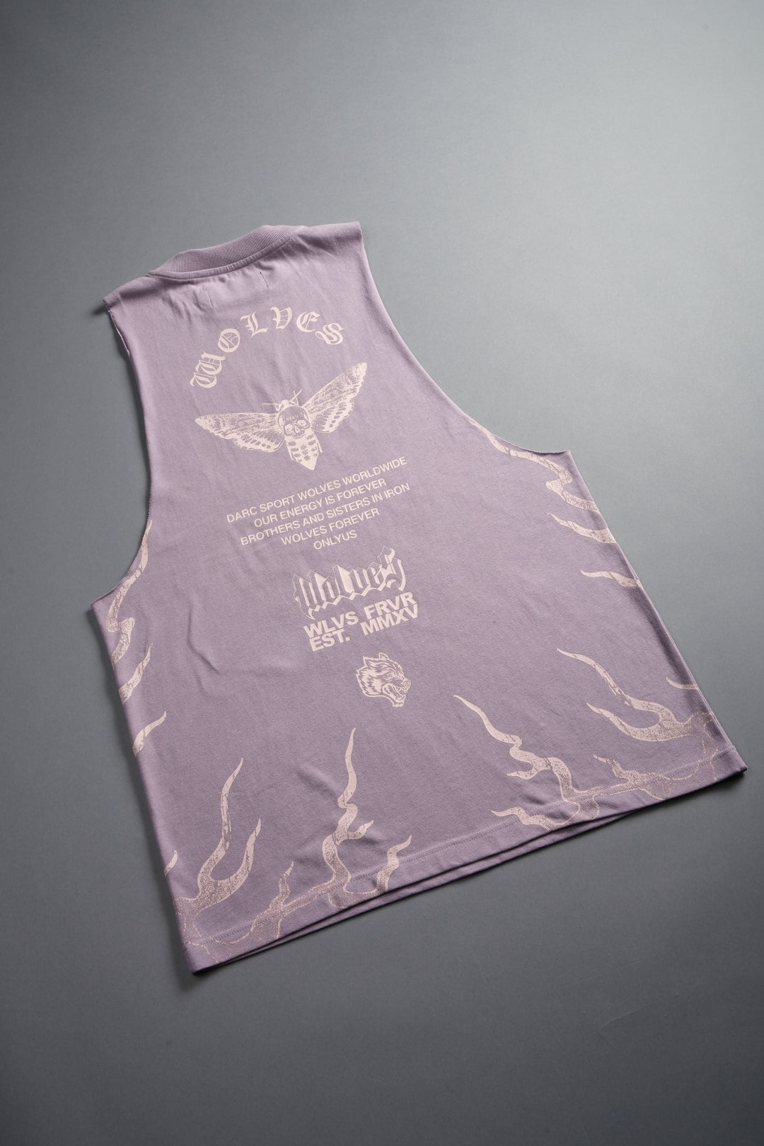 Wolves Never Back Down V2 Tommy Muscle Tee in Purple Smoke