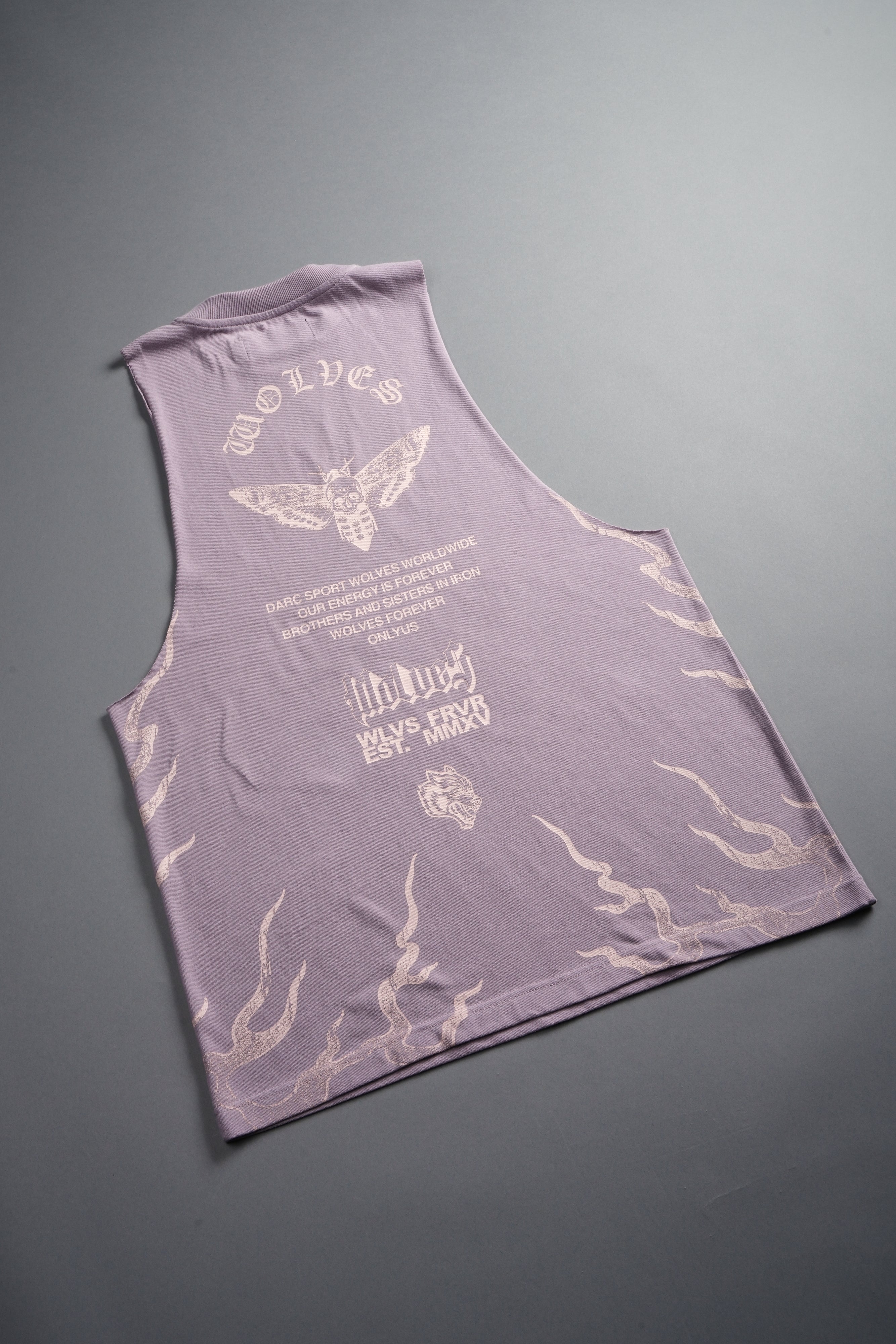 Wolves Never Back Down V2 Tommy Muscle Tee in Purple Smoke