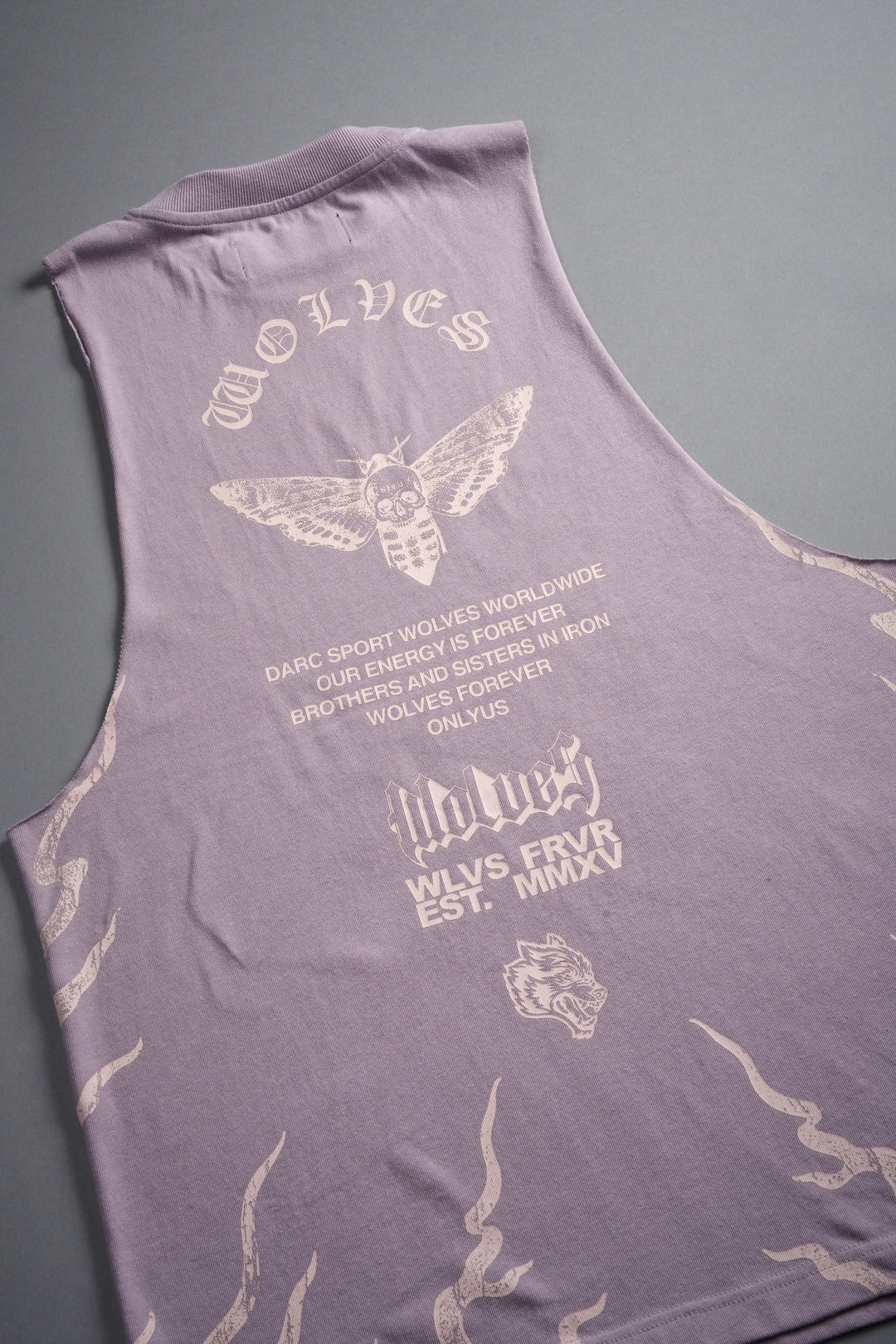 Wolves Never Back Down V2 Tommy Muscle Tee in Purple Smoke