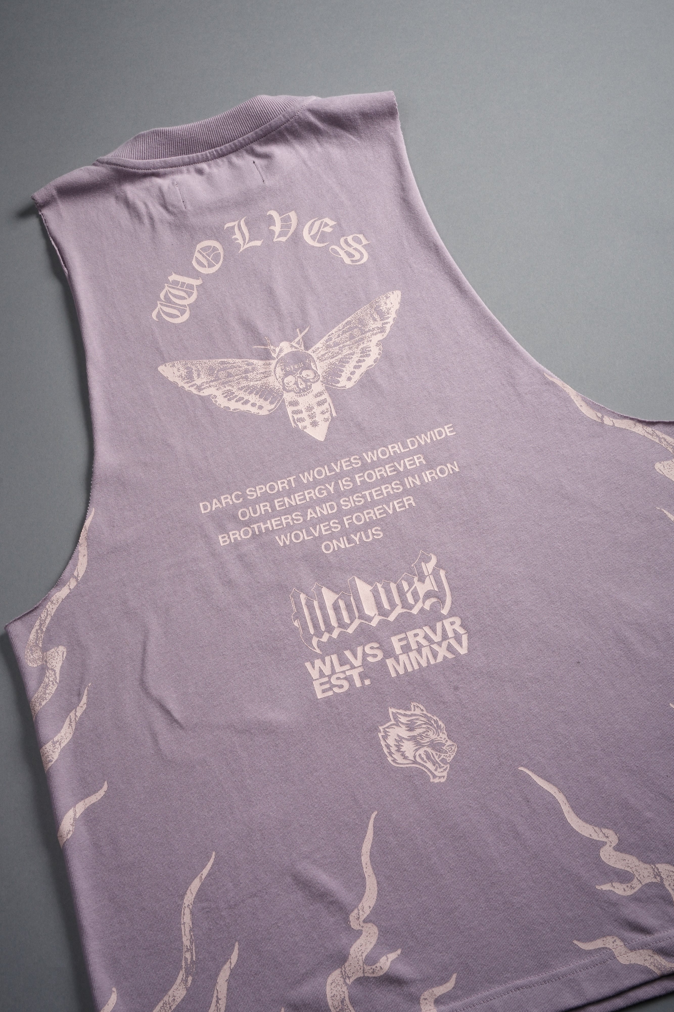 Wolves Never Back Down V2 Tommy Muscle Tee in Purple Smoke