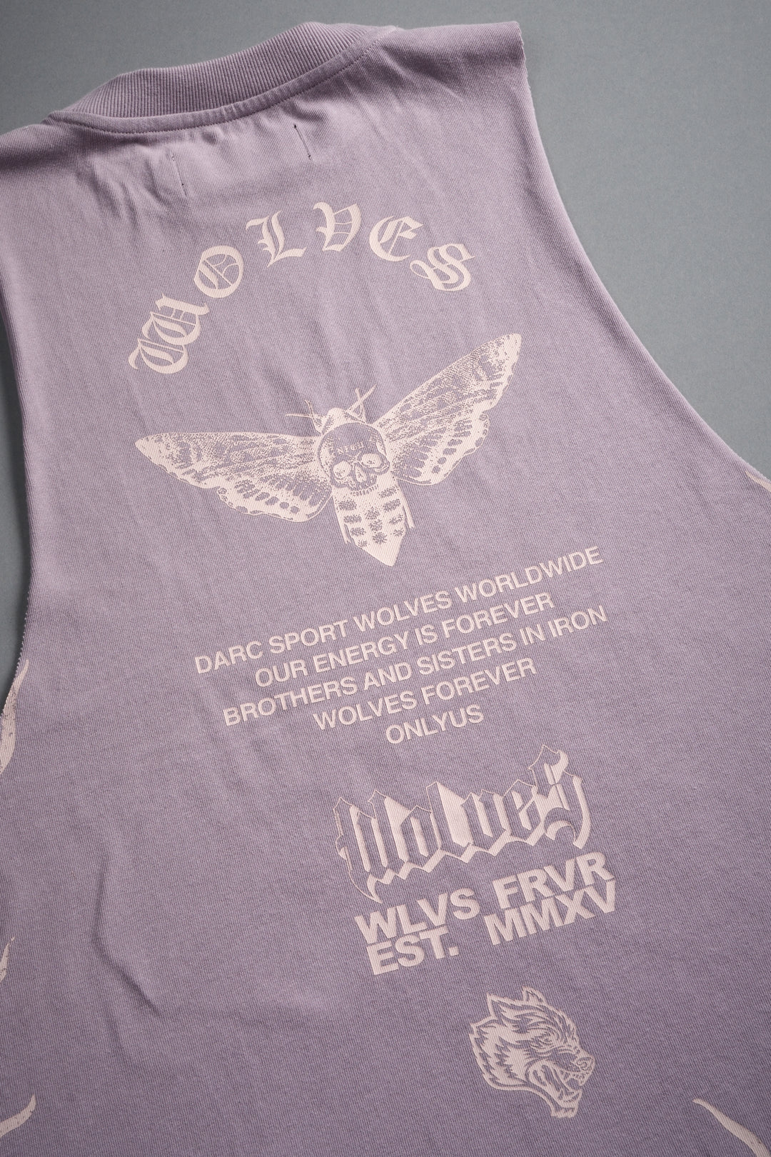 Wolves Never Back Down V2 Tommy Muscle Tee in Purple Smoke