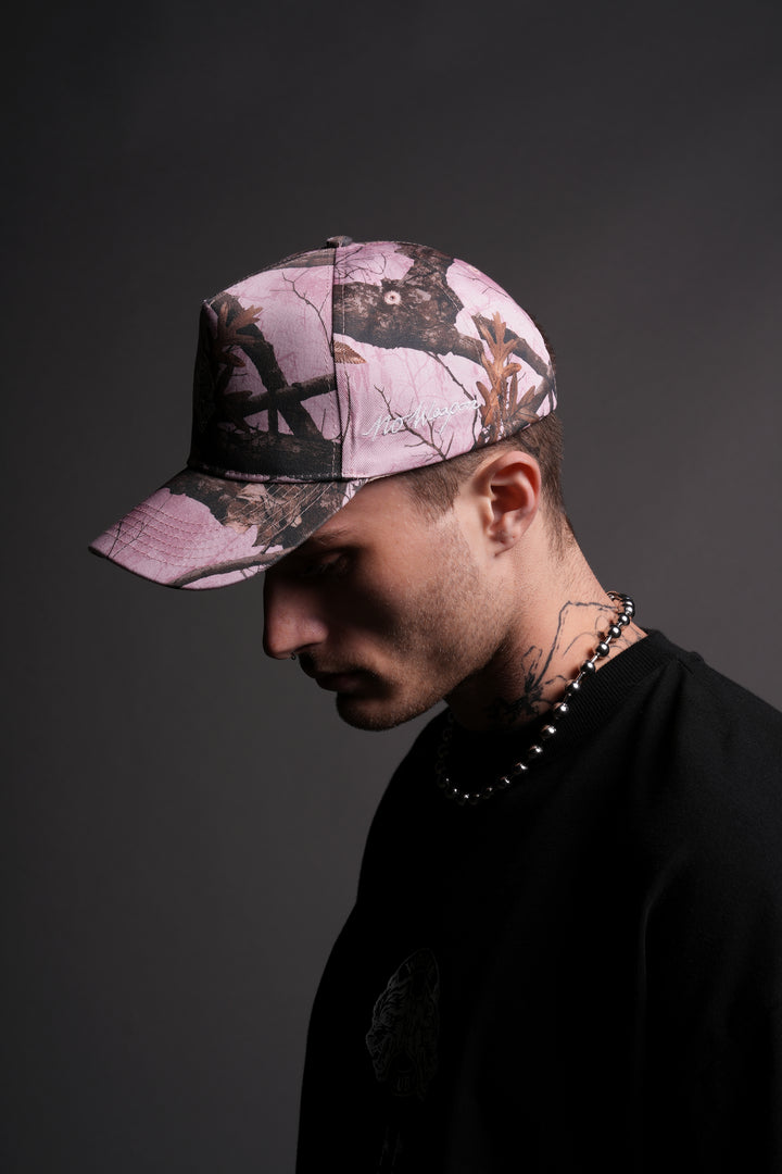 Our Passion 5 Panel Hat in Brown/Light Mauve Woodland Camo