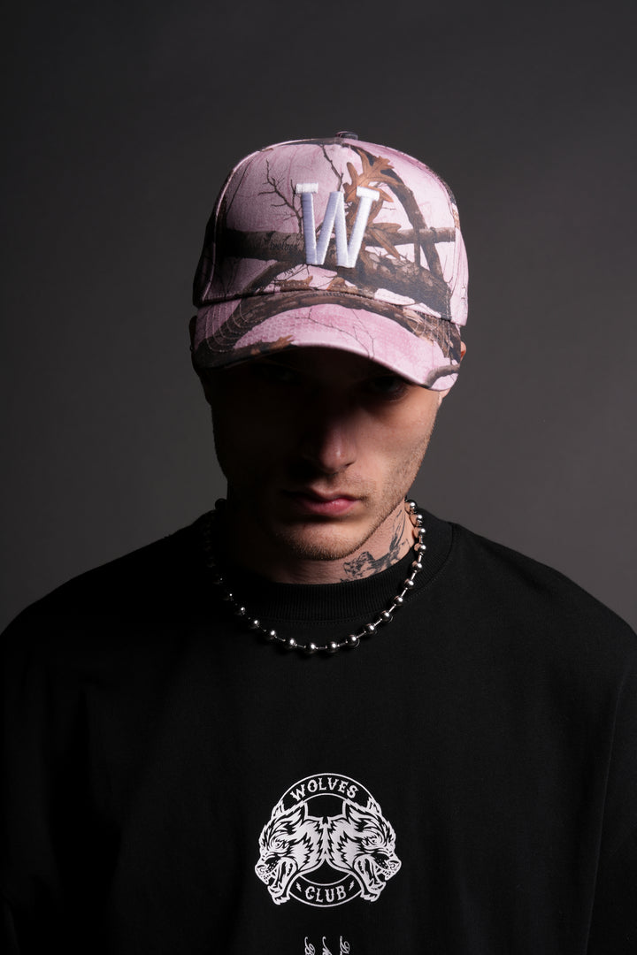 W No Weapon 5 Panel Hat in Brown/Light Mauve Woodland Camo