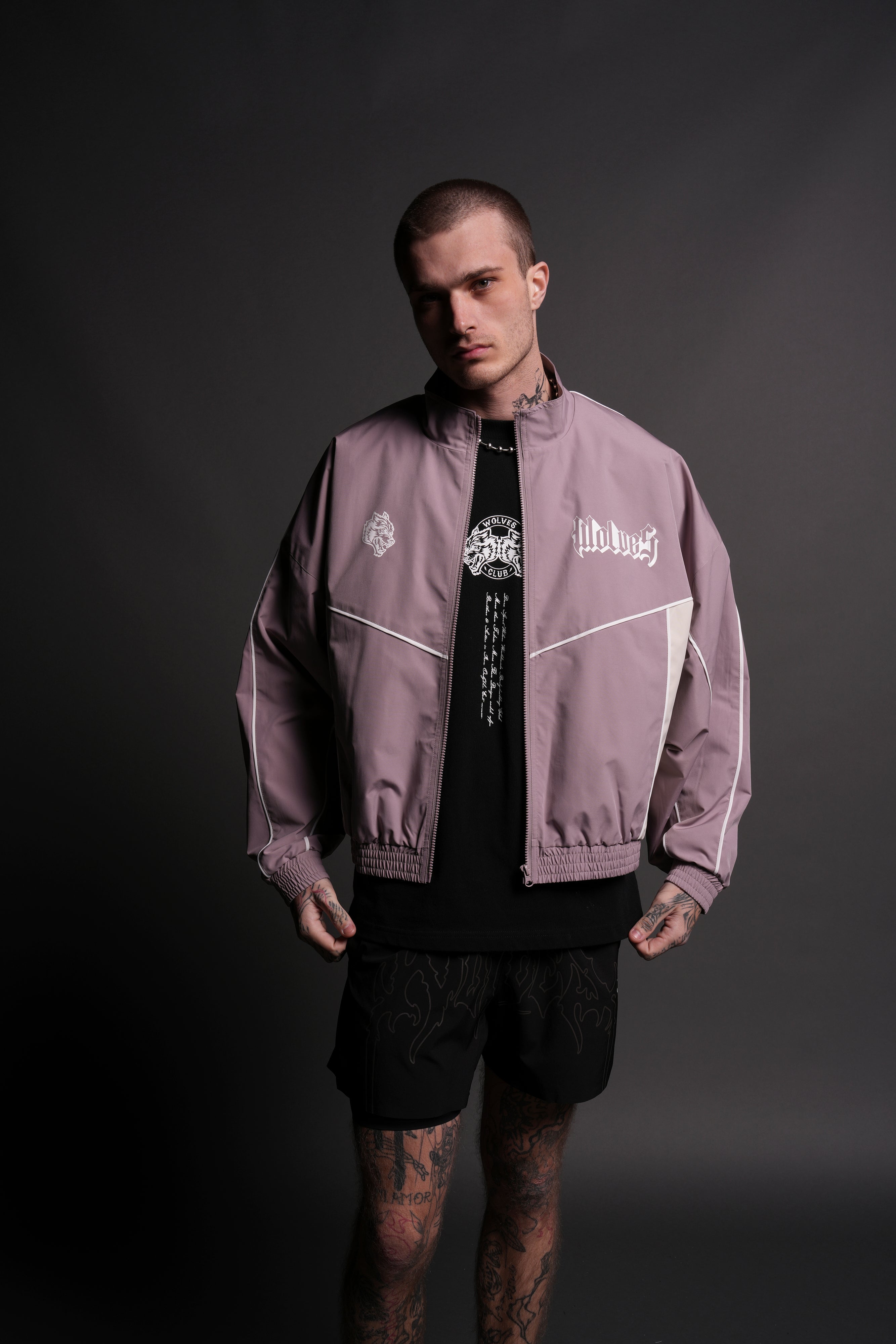 Our Passion Quinn Unisex Track Jacket in Light Mauve/Sand