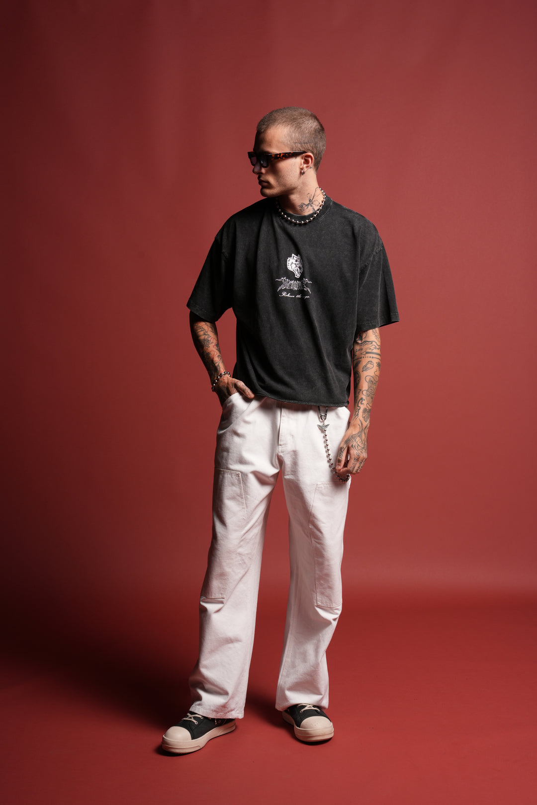Release The Rage Grunge Raw Hem Box Cut Tee in Black
