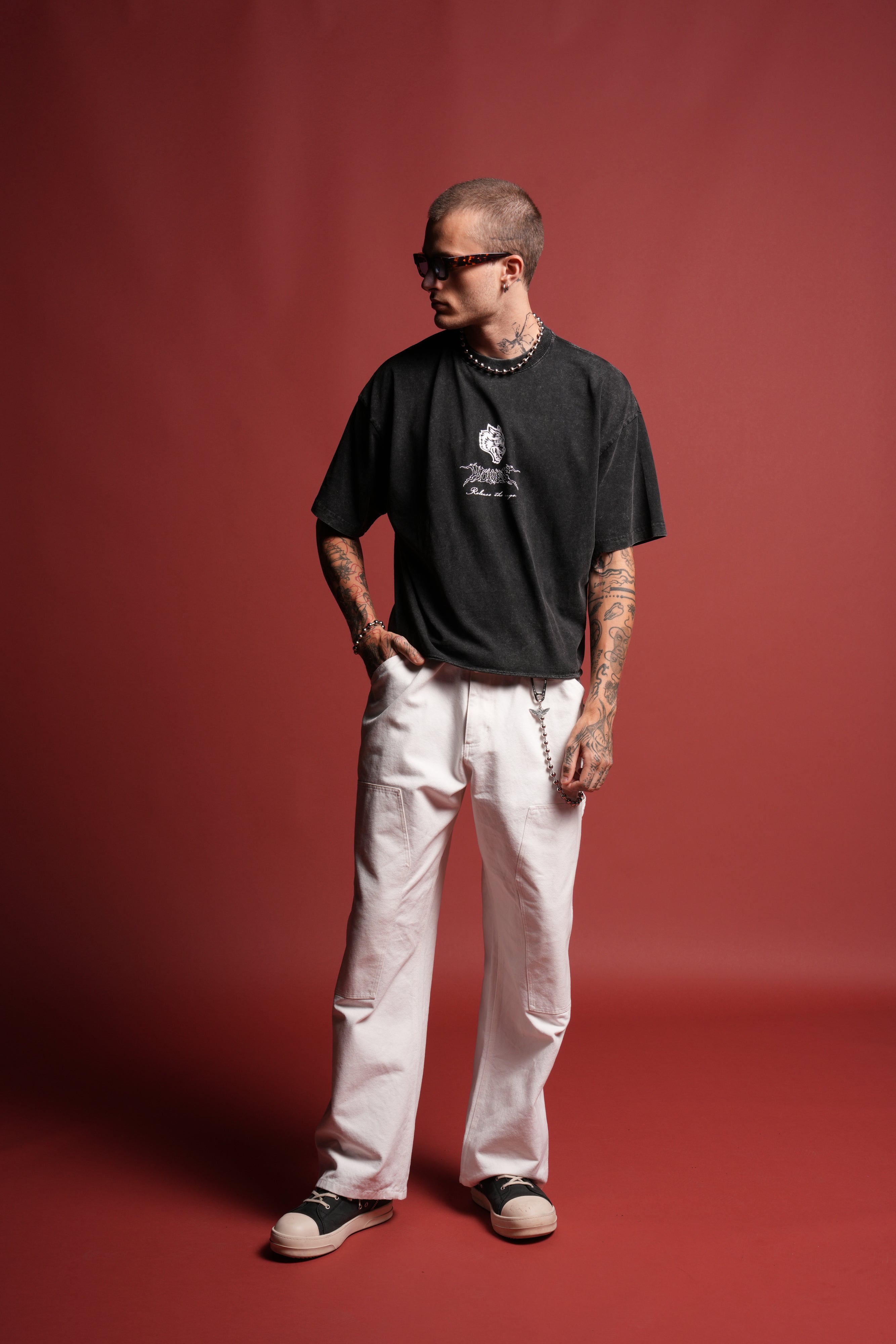 Release The Rage Grunge Raw Hem Box Cut Tee in Black