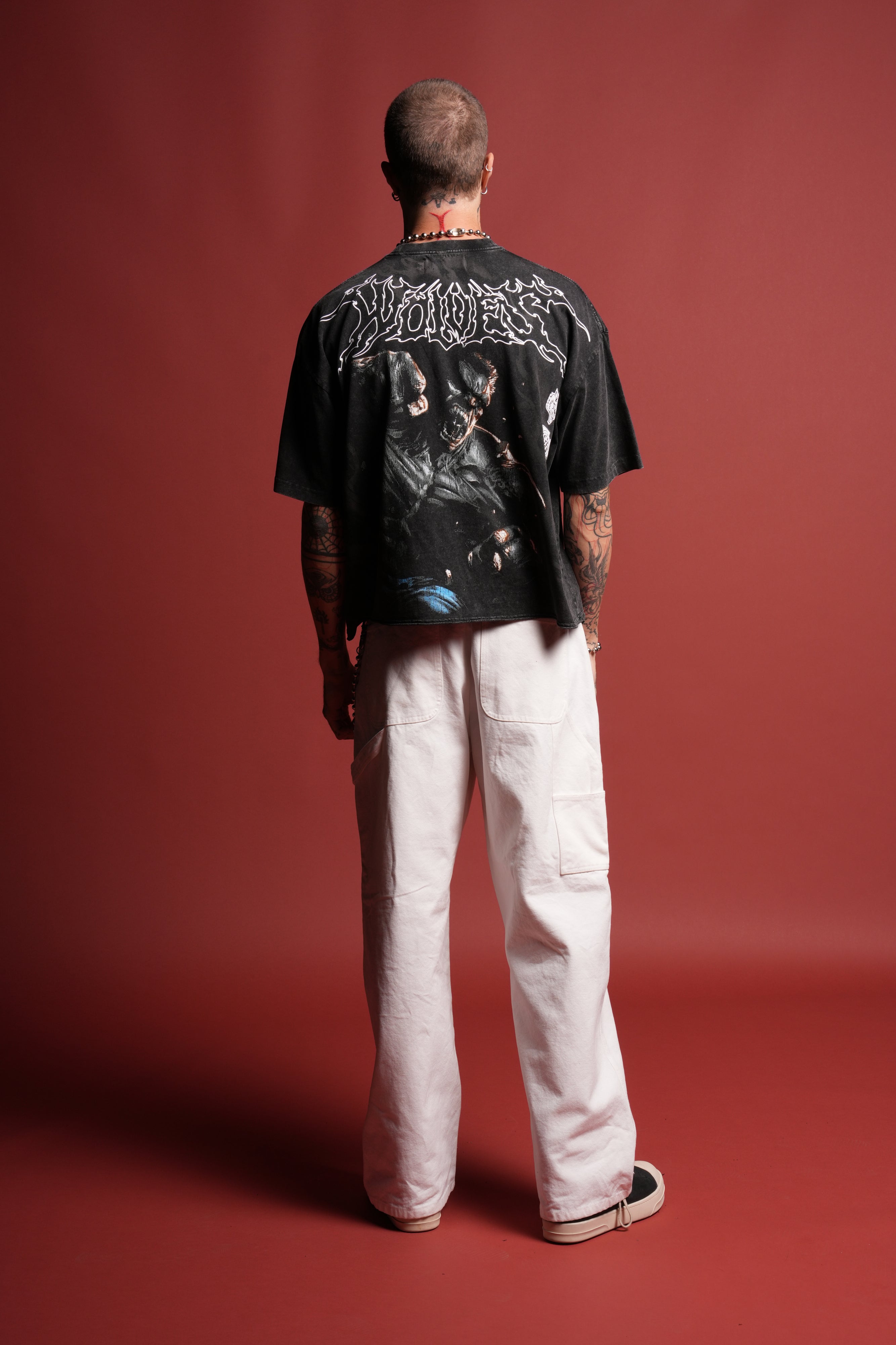 Release The Rage Grunge Raw Hem Box Cut Tee in Black
