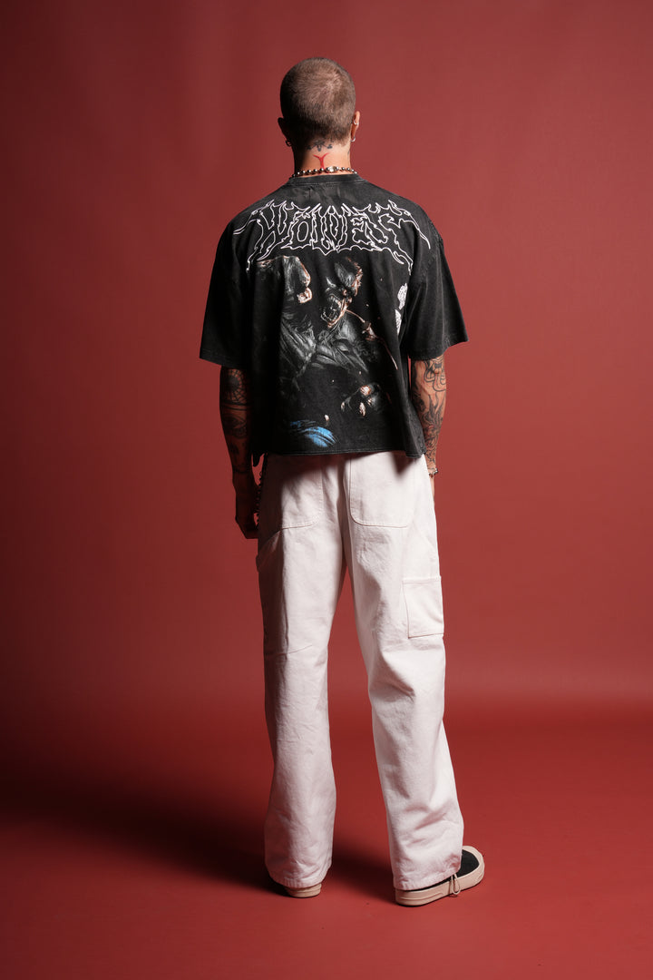 Release The Rage Grunge Raw Hem Box Cut Tee in Black