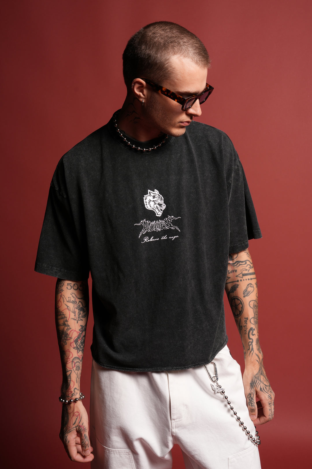 Release The Rage Grunge Raw Hem Box Cut Tee in Black