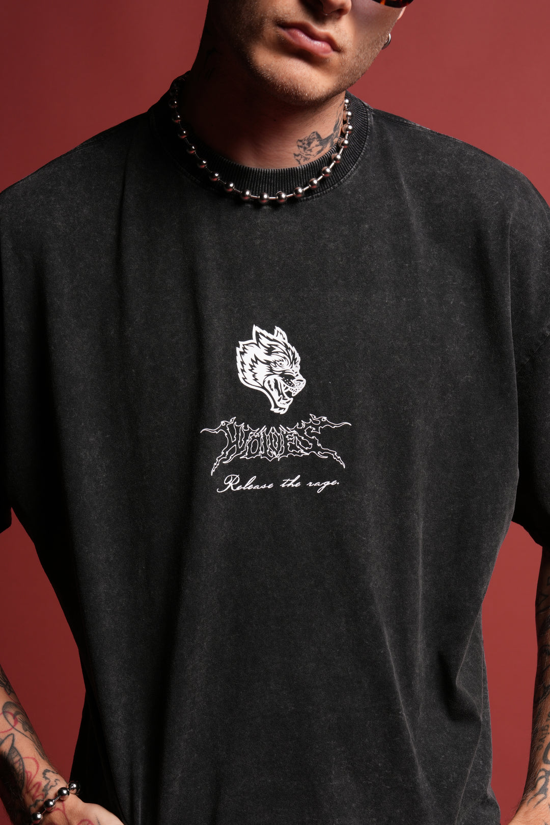 Release The Rage Grunge Raw Hem Box Cut Tee in Black