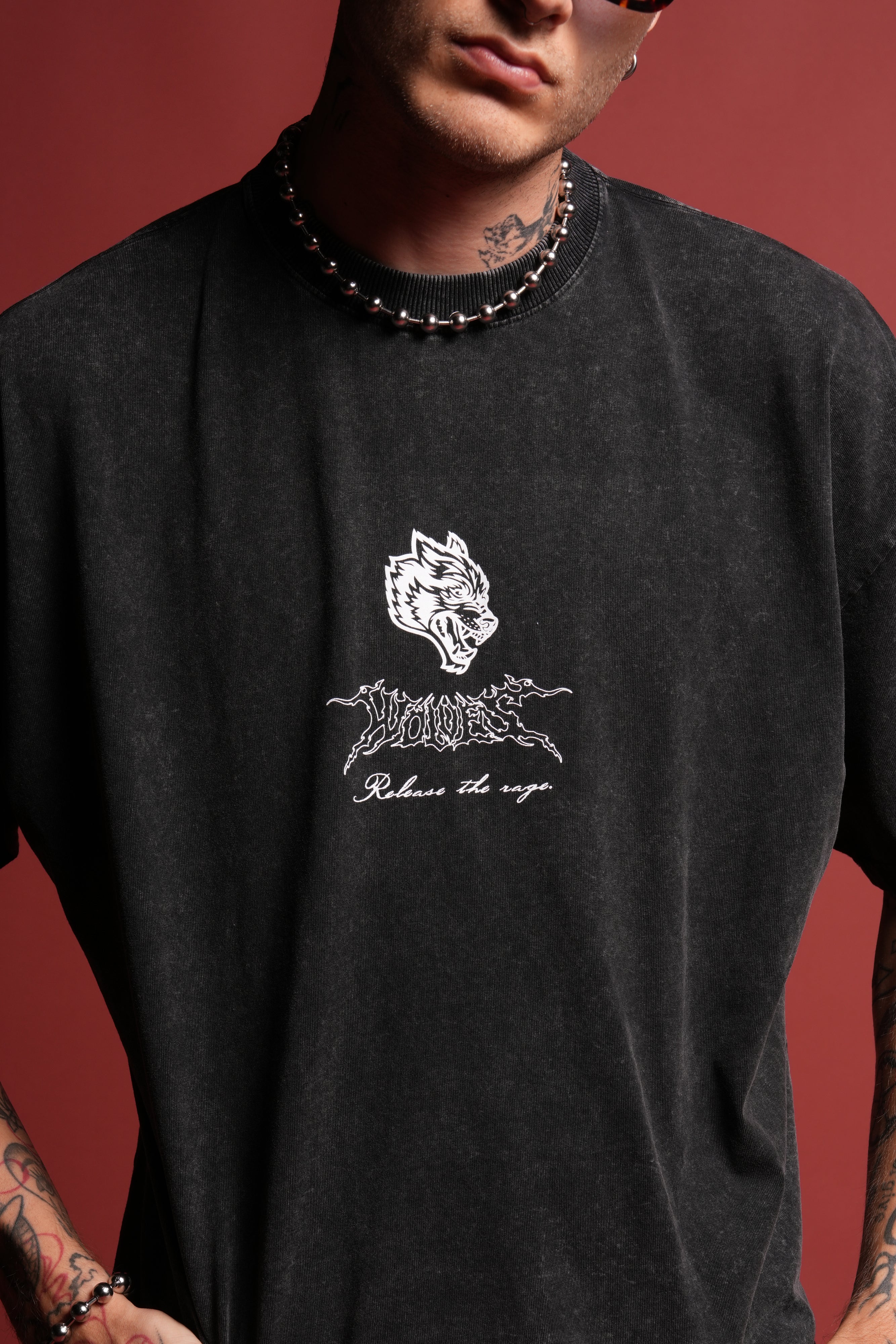 Release The Rage Grunge Raw Hem Box Cut Tee in Black
