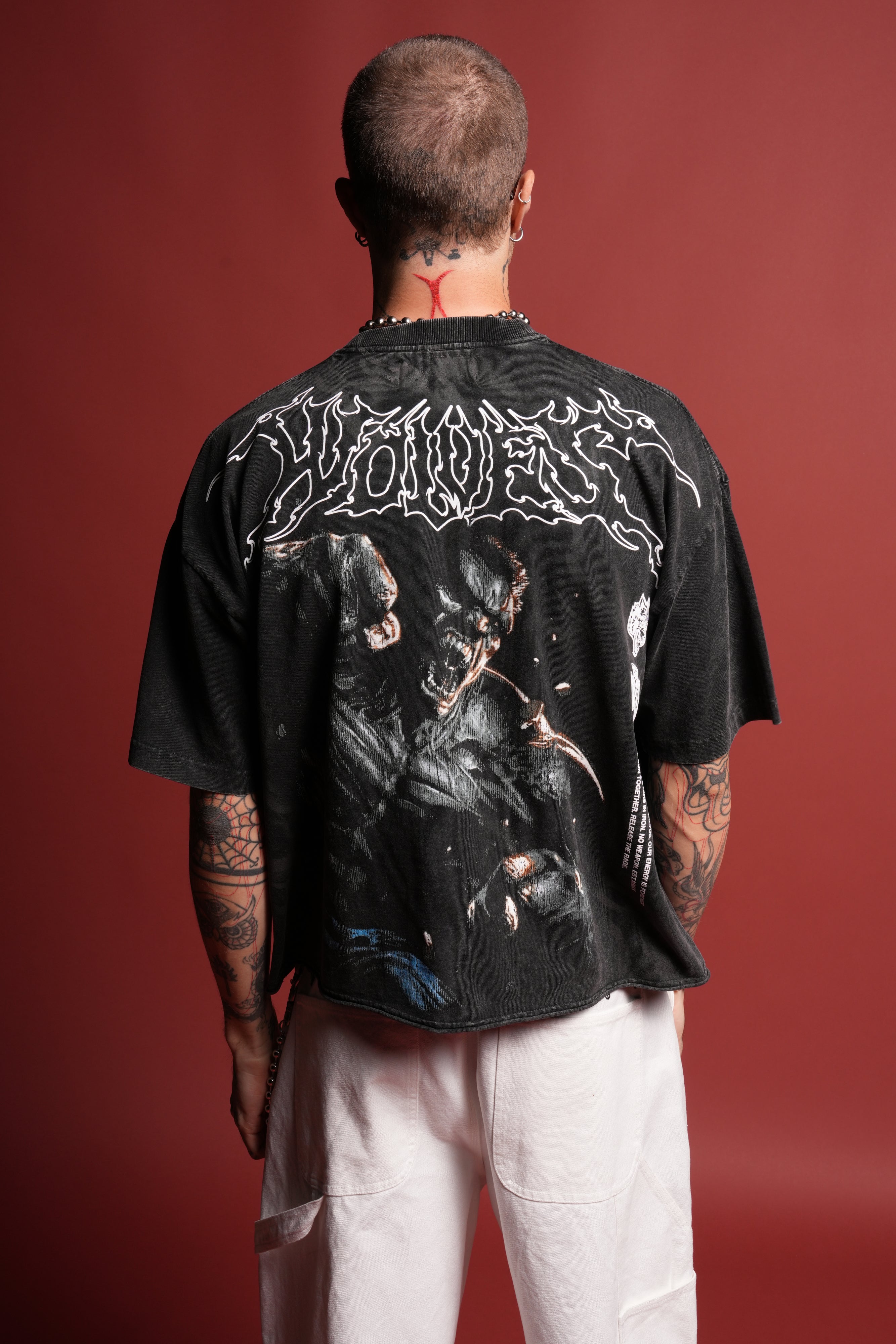Release The Rage Grunge Raw Hem Box Cut Tee in Black