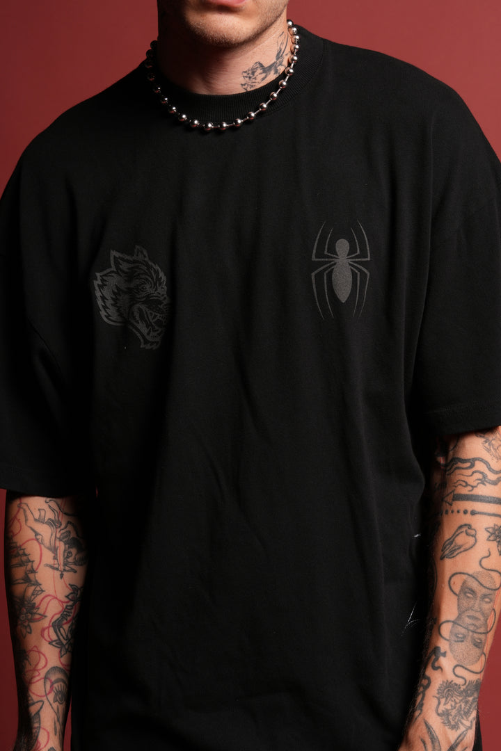 Night Spider Side-By-Side Series Premium Oversized Tee in Black