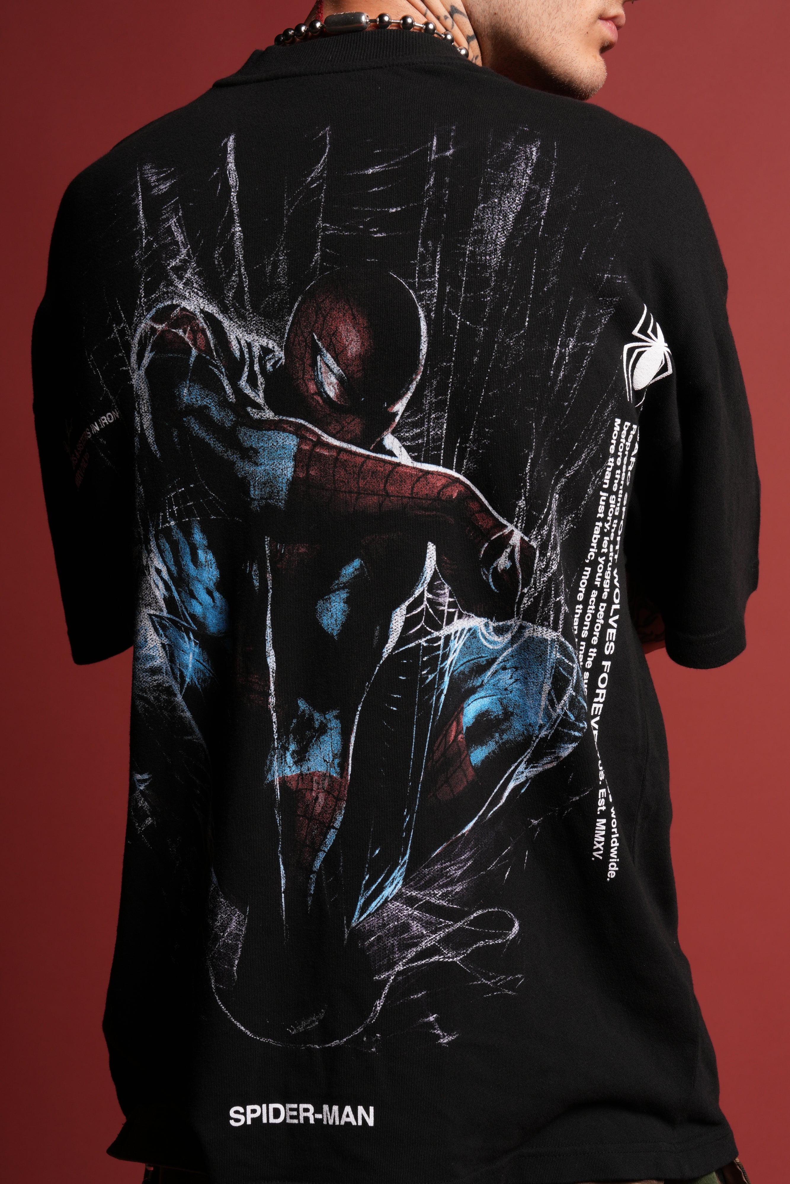 Night Spider Side-By-Side Series Premium Oversized Tee in Black
