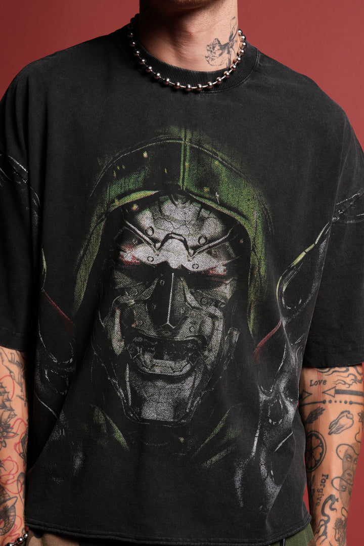 Doom Defiant Grunge Raw Hem Box Cut Tee in Black