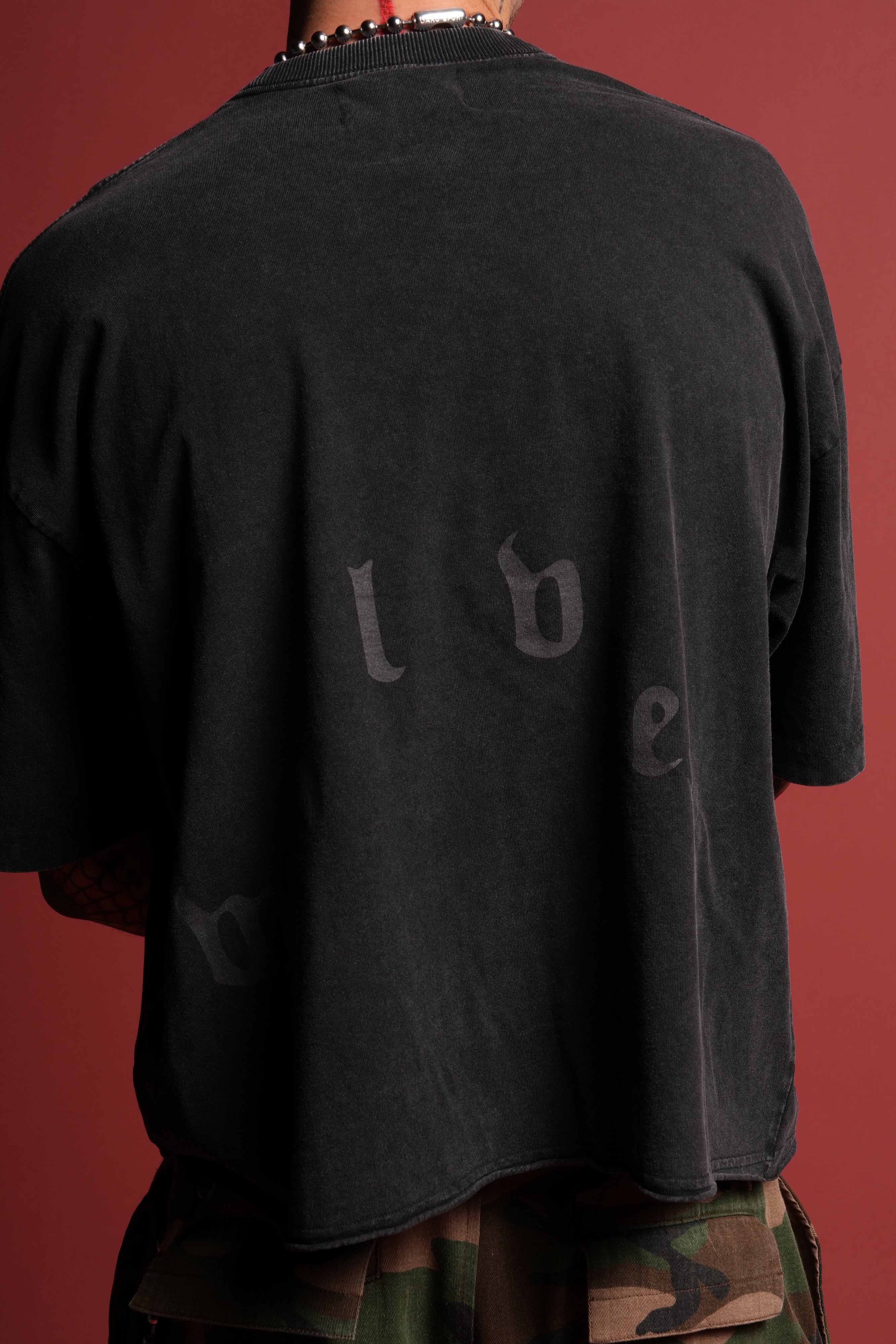 Doom Defiant Grunge Raw Hem Box Cut Tee in Black