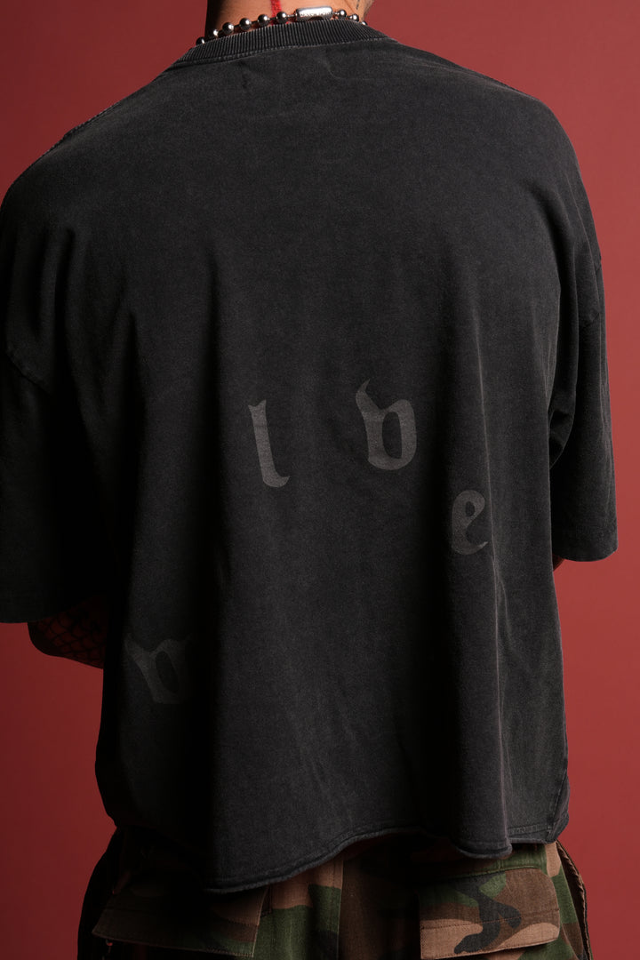 Doom Defiant Grunge Raw Hem Box Cut Tee in Black