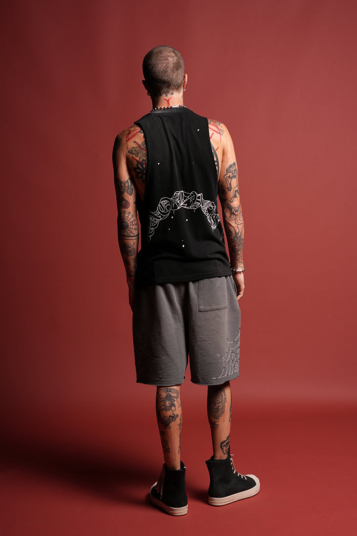 Sashiko Webs Grunge Brock Sweat Short in Slate Gray Sun Fade