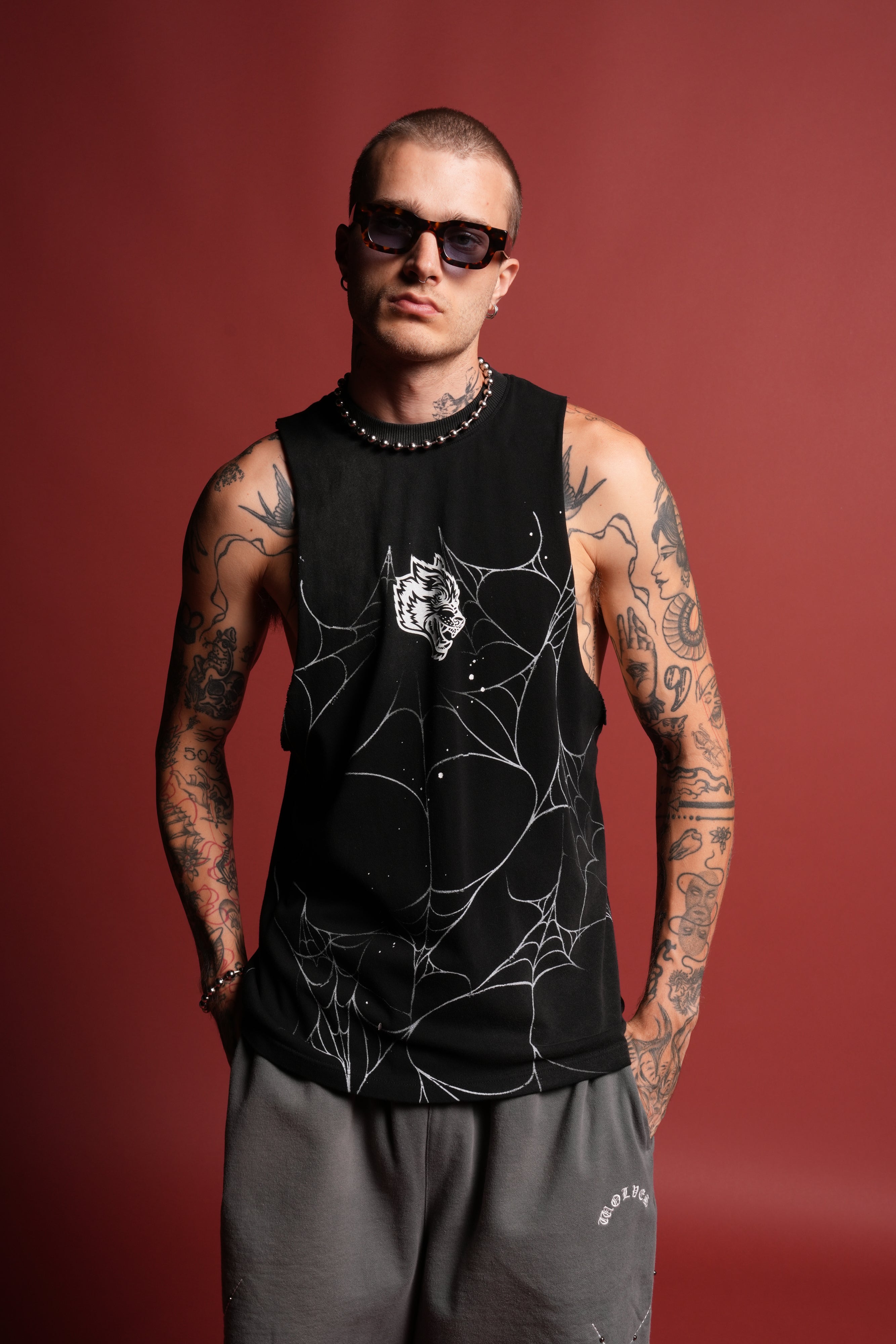 Web Chopper Tommy Muscle Tee in Black Sun Fade