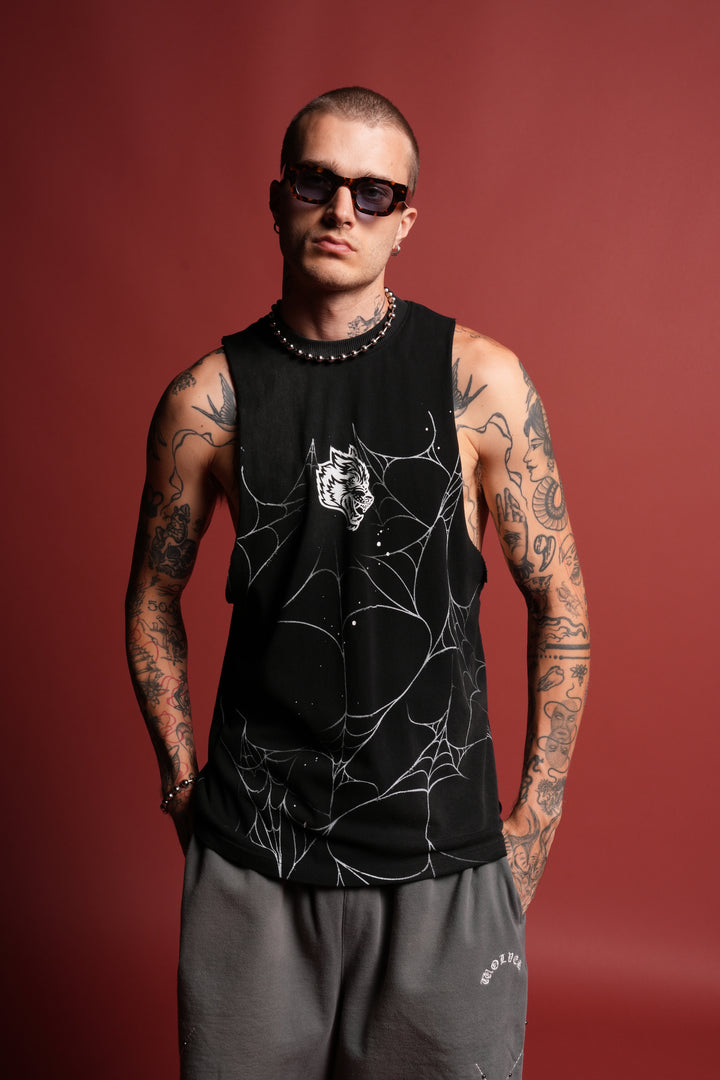 Web Chopper Tommy Muscle Tee in Black Sun Fade