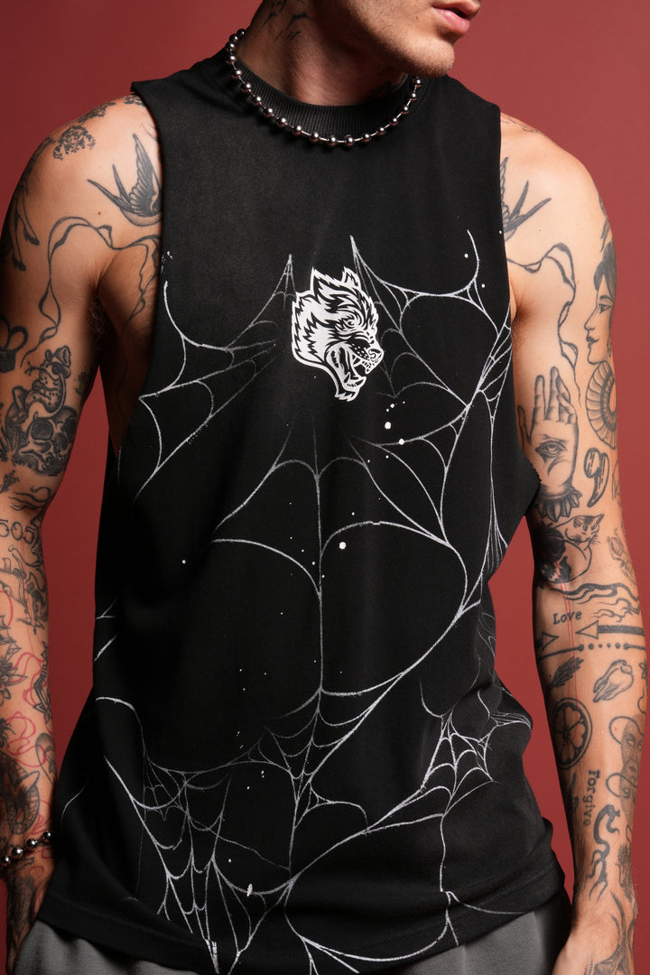 Web Chopper Tommy Muscle Tee in Black Sun Fade
