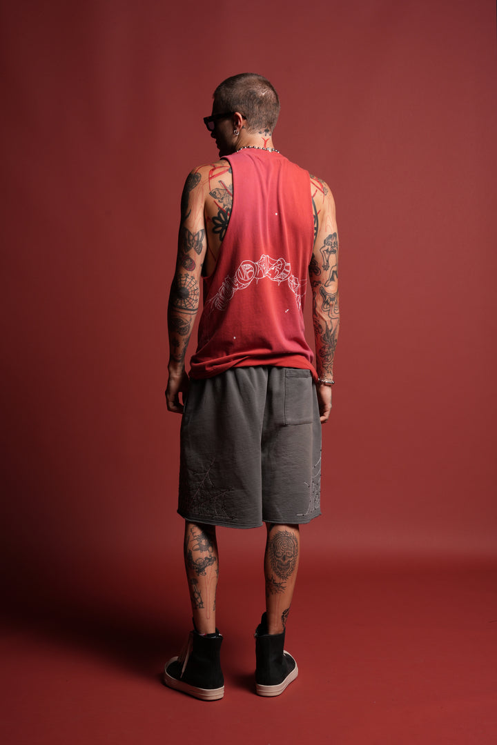 Web Chopper Tommy Muscle Tee in Roman Red Sun Fade