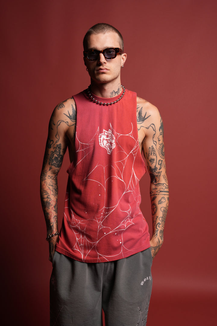 Web Chopper Tommy Muscle Tee in Roman Red Sun Fade