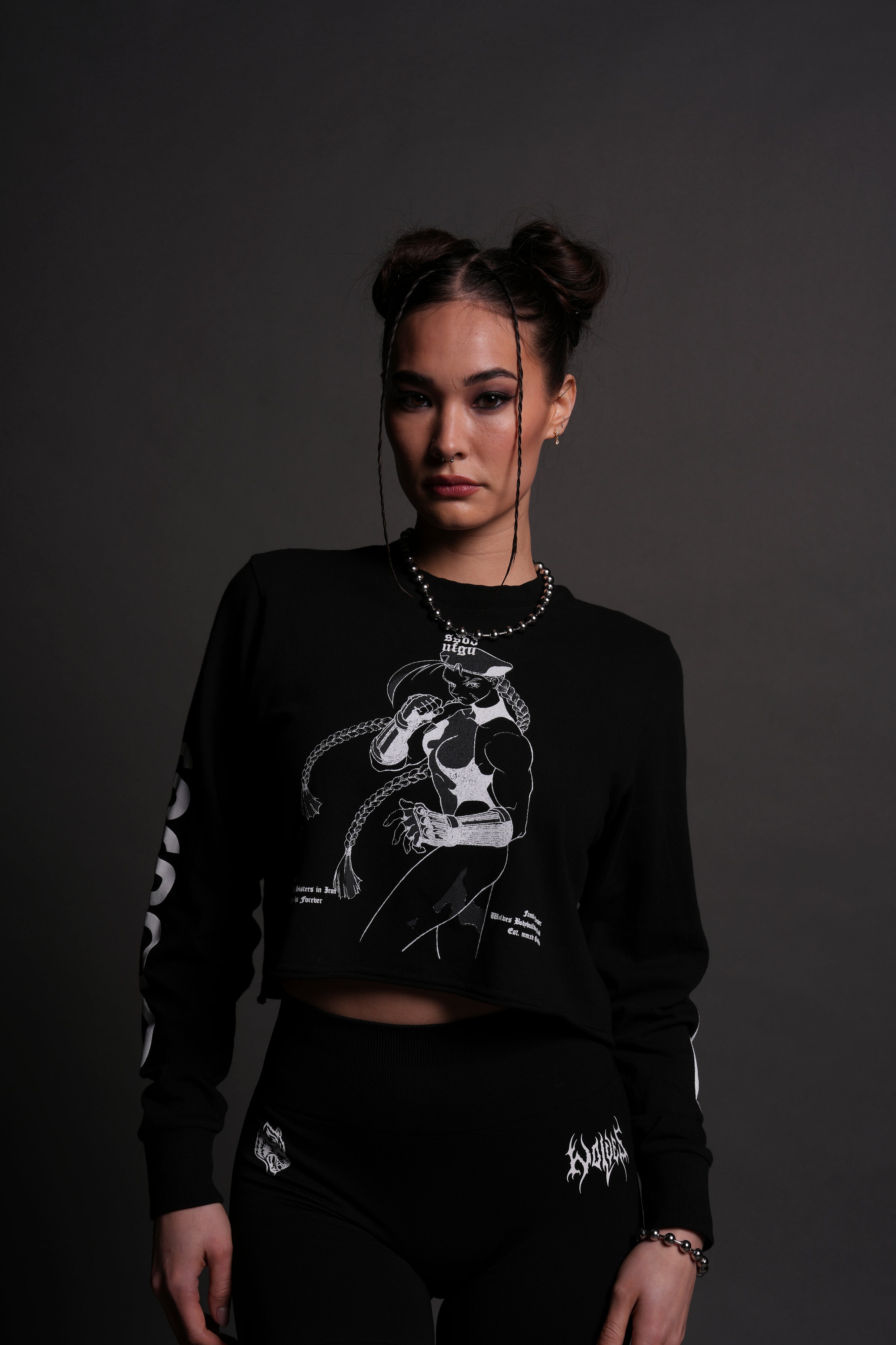 Fighter "Premium" (Cropped) L/S Tee in Black