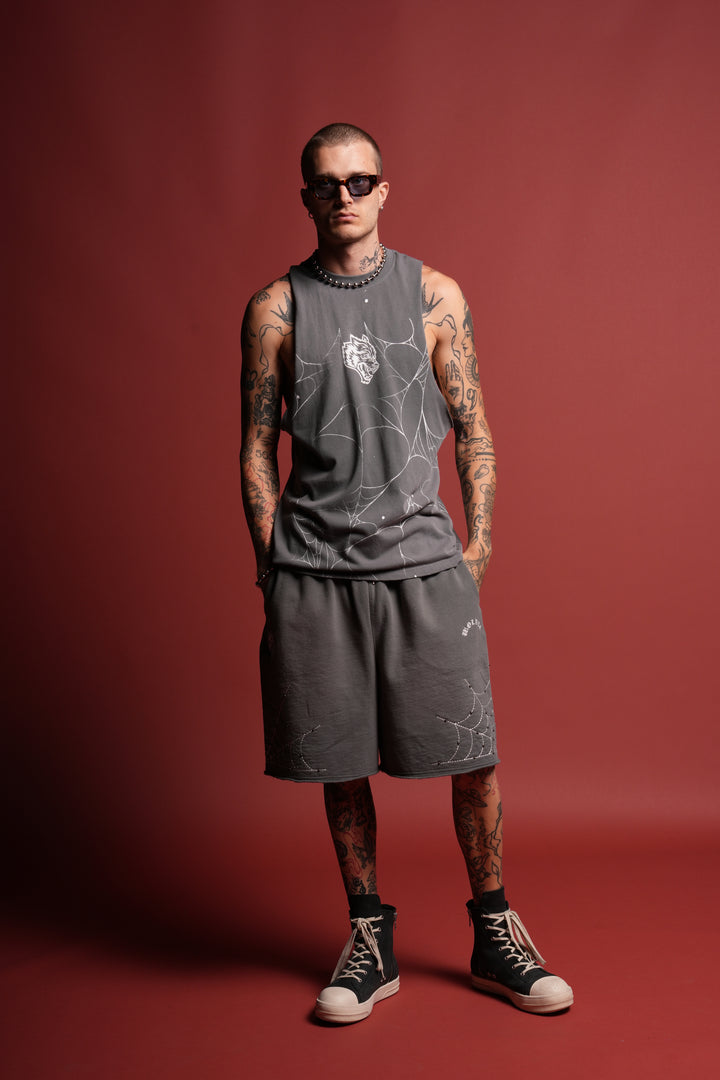 Web Chopper Tommy Muscle Tee in Slate Gray Sun Fade