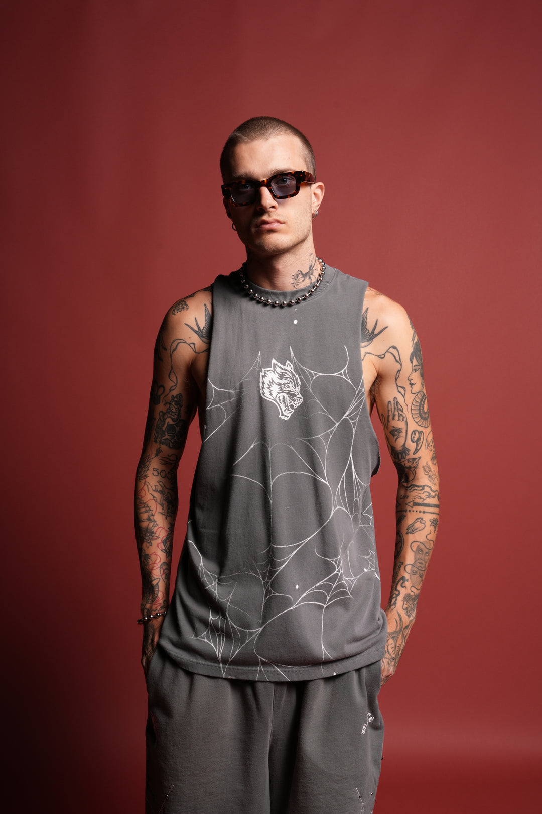 Web Chopper Tommy Muscle Tee in Slate Gray Sun Fade