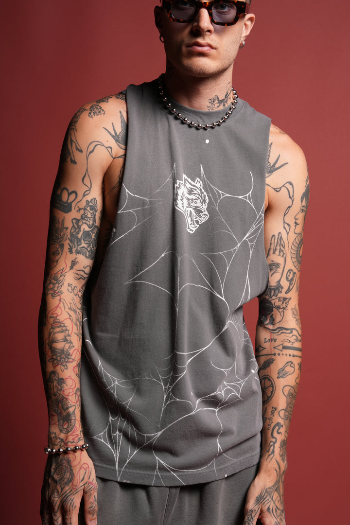 Web Chopper Tommy Muscle Tee in Slate Gray Sun Fade
